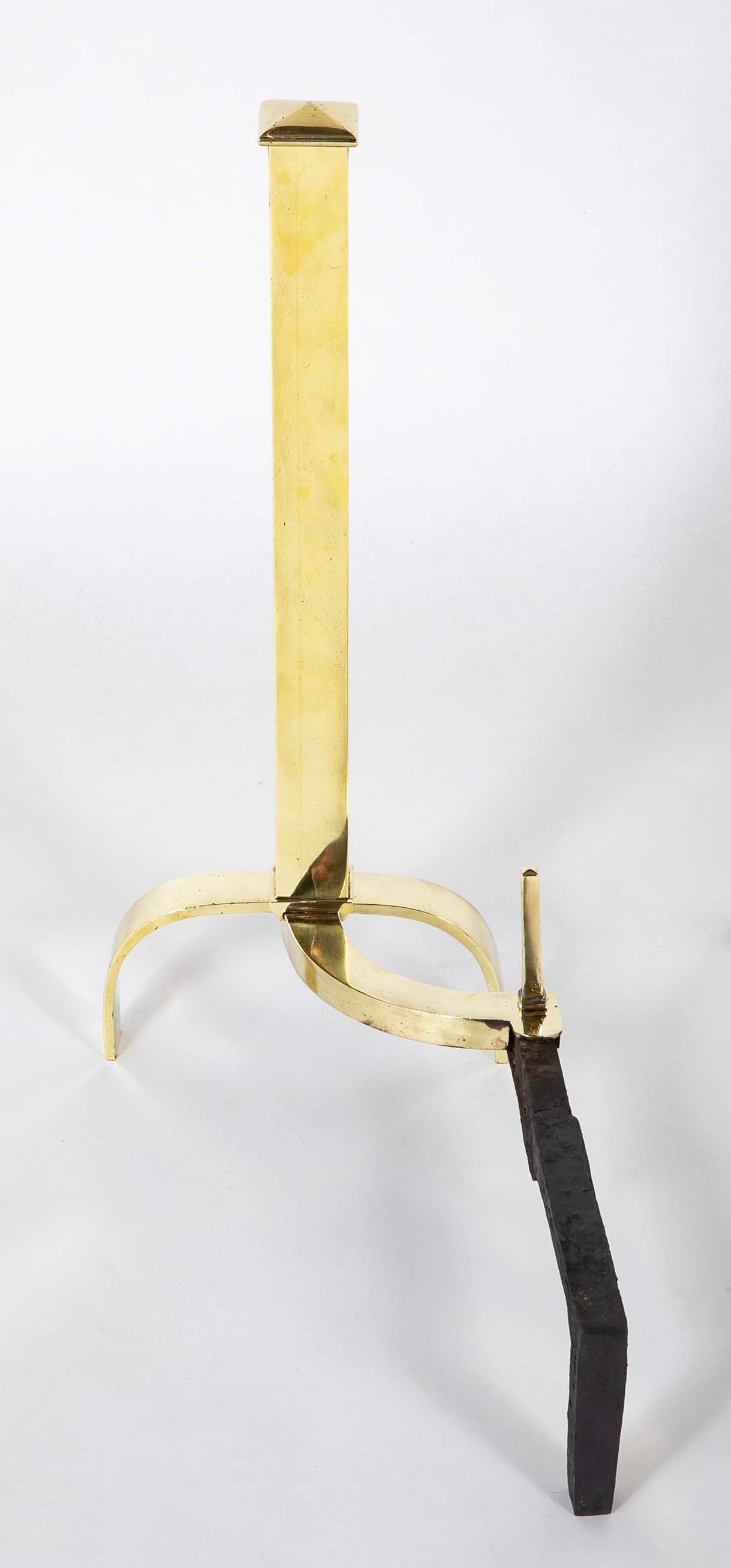 Marvelous & Sleek - Elegant & Heavy 1930's Pair of Brass Andirons