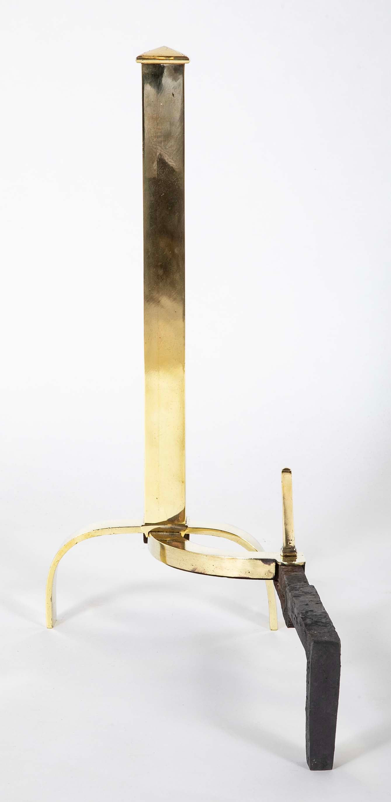 Marvelous & Sleek - Elegant & Heavy 1930's Pair of Brass Andirons