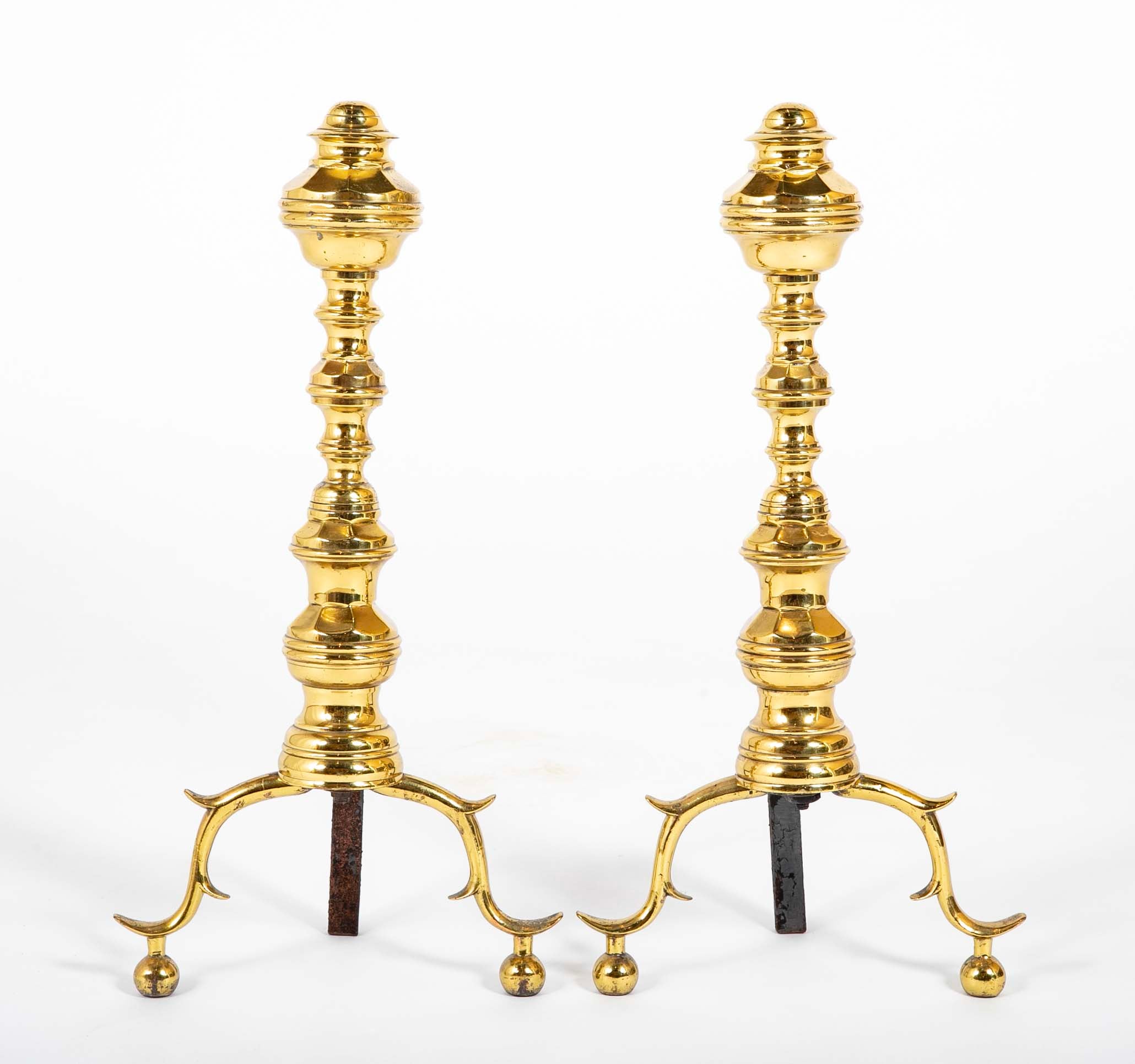 A Pair of Mid 20th Century Brass Andirons