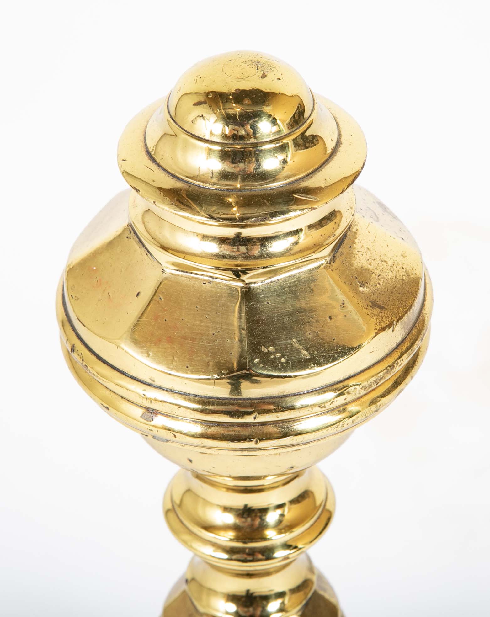 A Pair of Mid 20th Century Brass Andirons