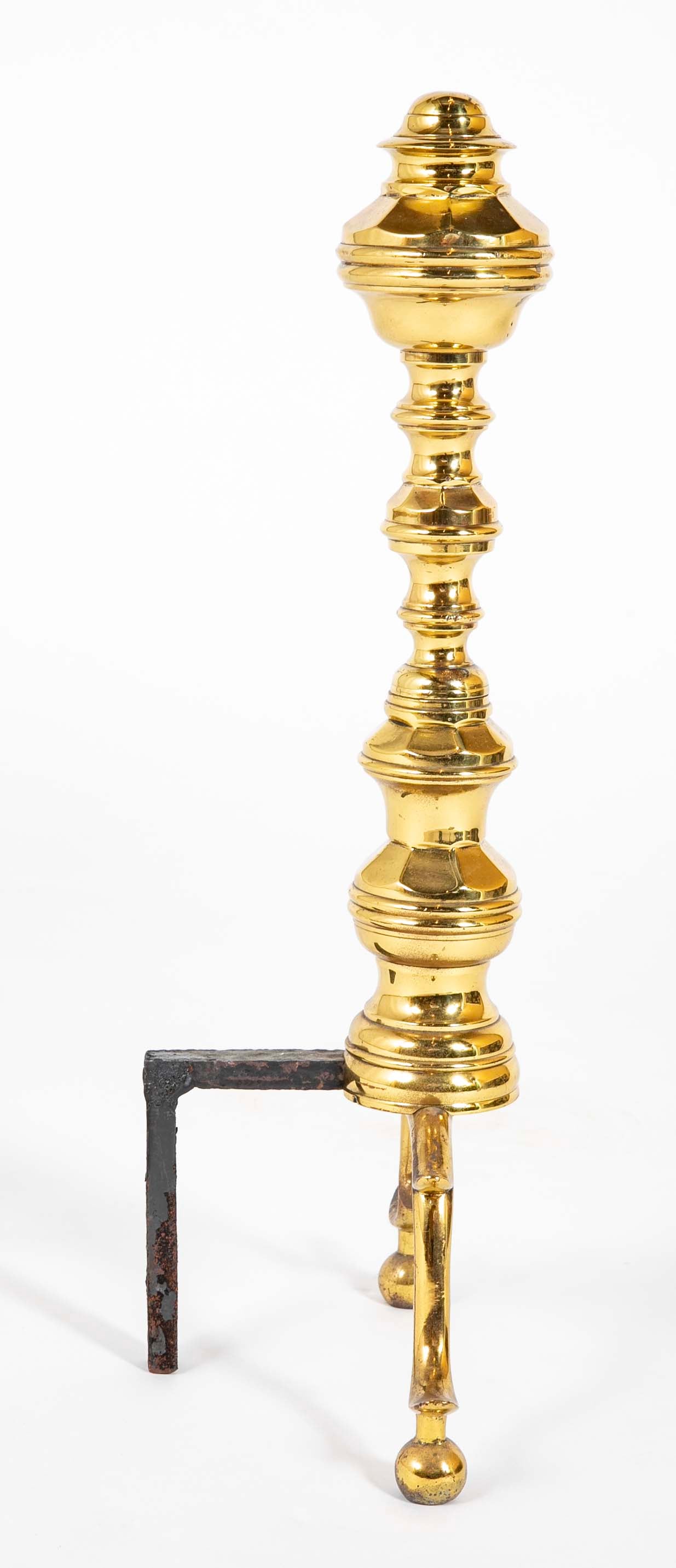 A Pair of Mid 20th Century Brass Andirons
