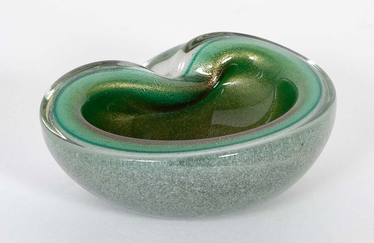 A Murano Pulegoso Green and Aventurine Dish