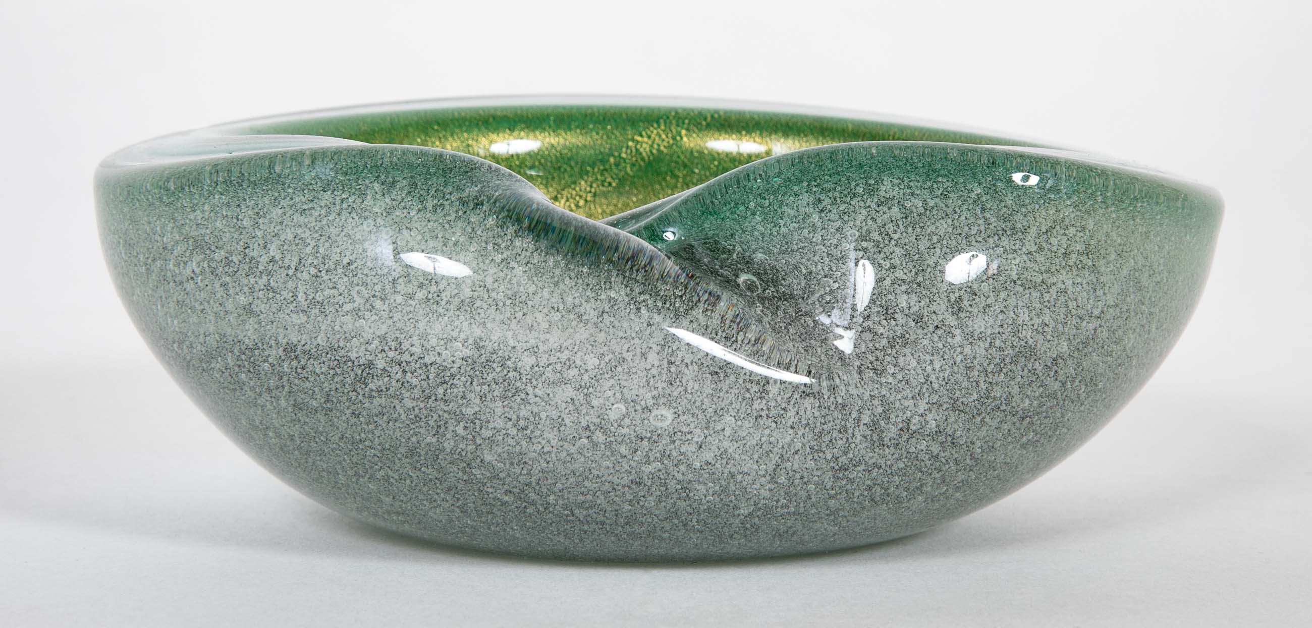 A Murano Pulegoso Green and Aventurine Dish