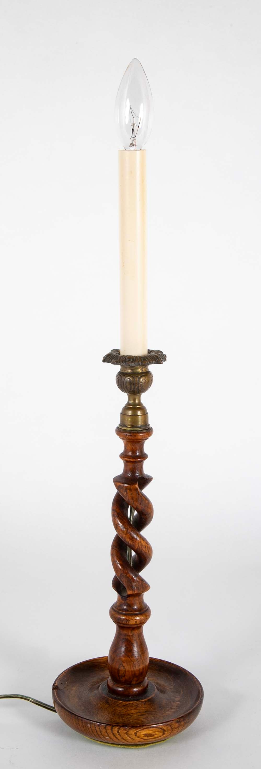 Pair of Open Barley Twist Wooden Candlesticks Now Lamps