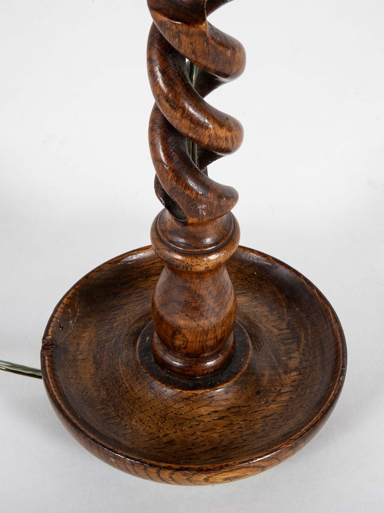 Pair of Open Barley Twist Wooden Candlesticks Now Lamps