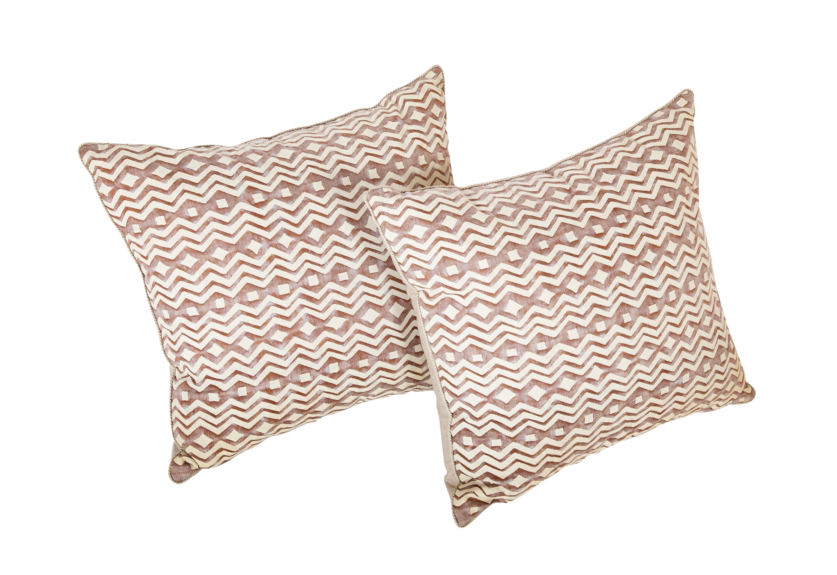A Pair of Fortuny ITZA Pattern Pillows with Wool Backing - Priced Individually