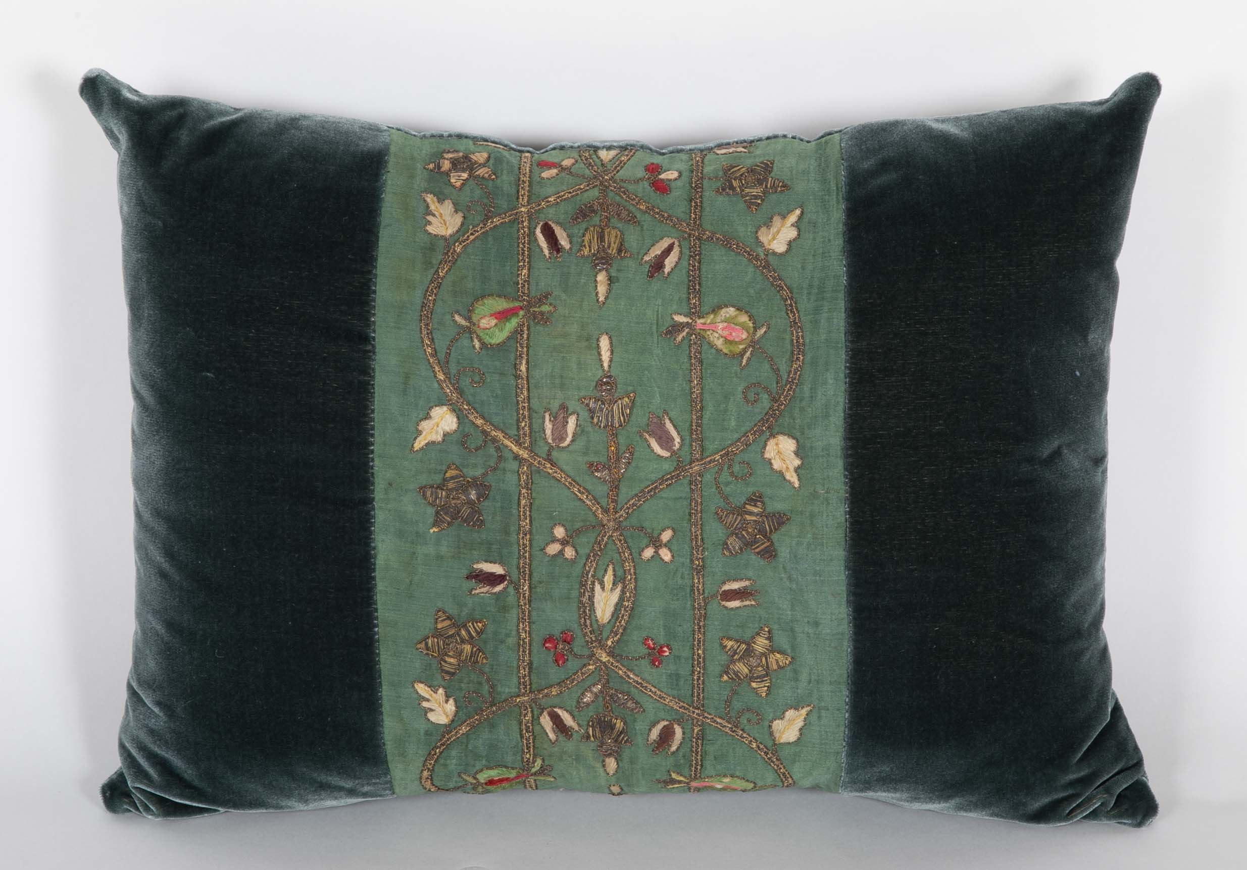 Three Silk Velvet Pillows with Antique Silk Embroidered Inset - Priced Individually