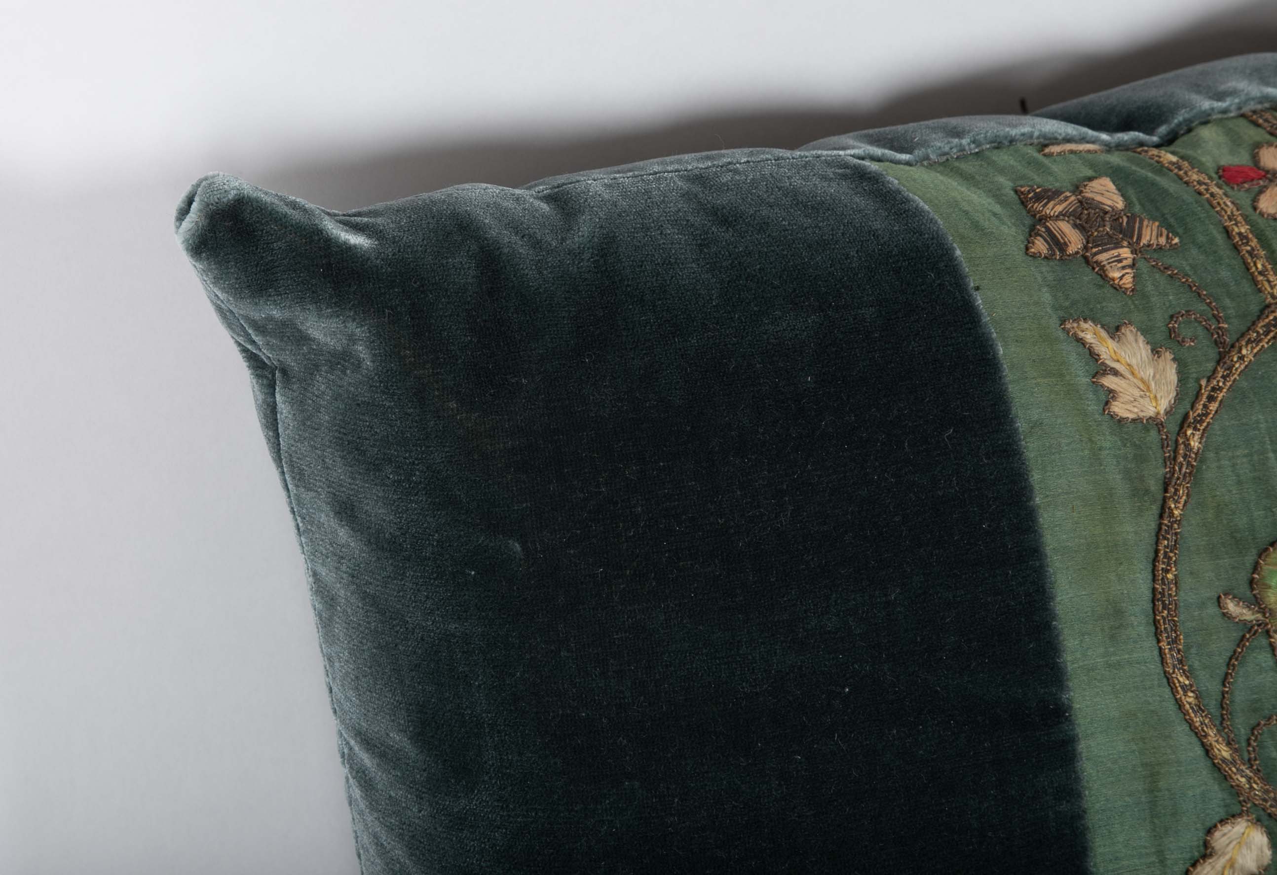 Three Silk Velvet Pillows with Antique Silk Embroidered Inset - Priced Individually