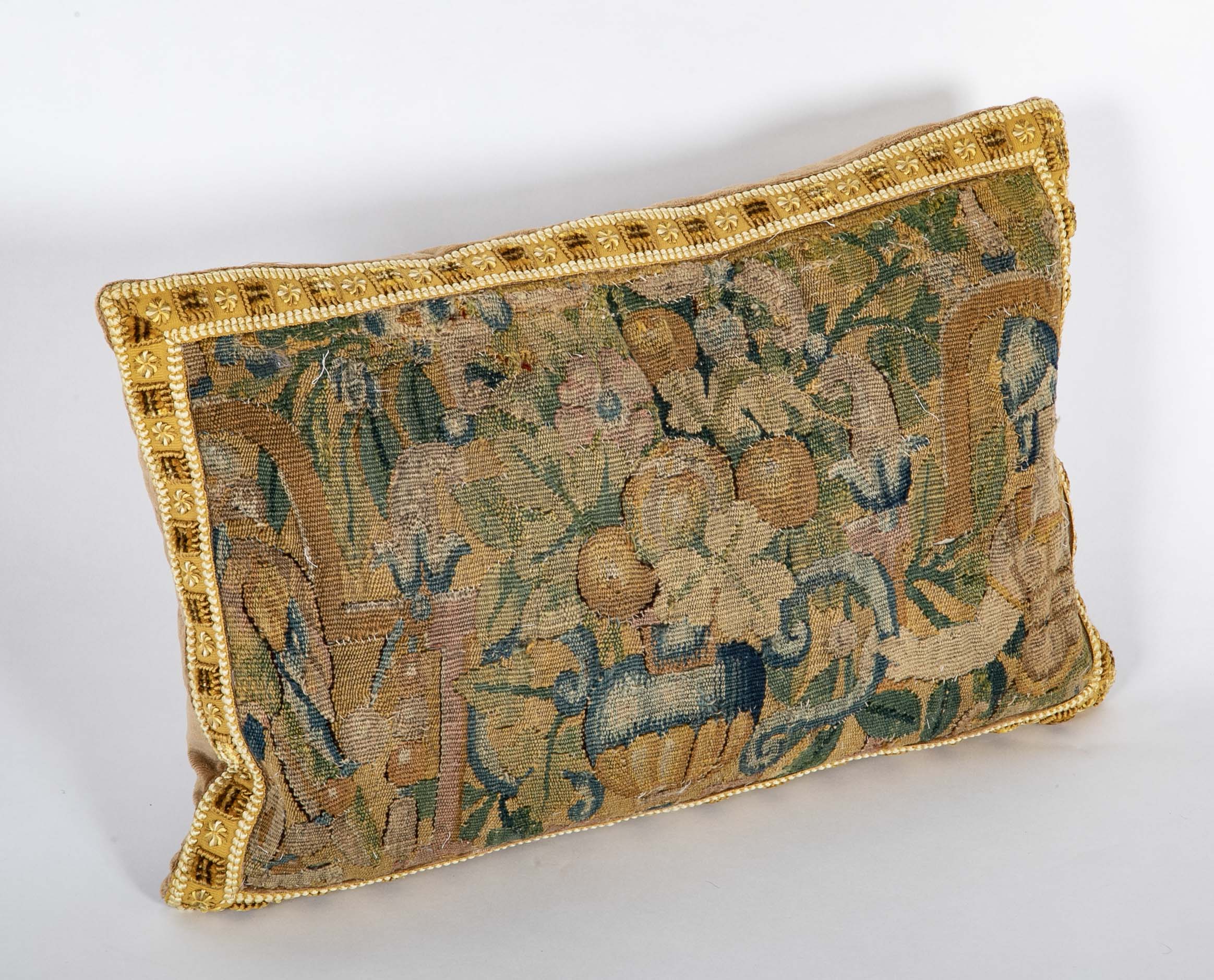 18th Century Tapestry now a Pillow with Velvet Linen Backing