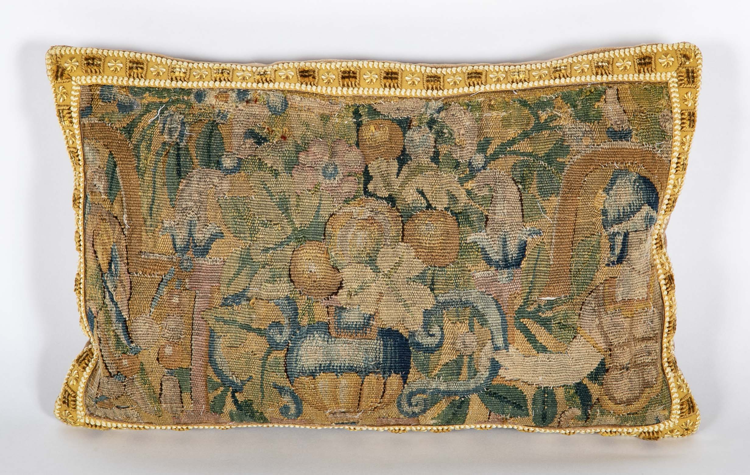 18th Century Tapestry now a Pillow with Velvet Linen Backing