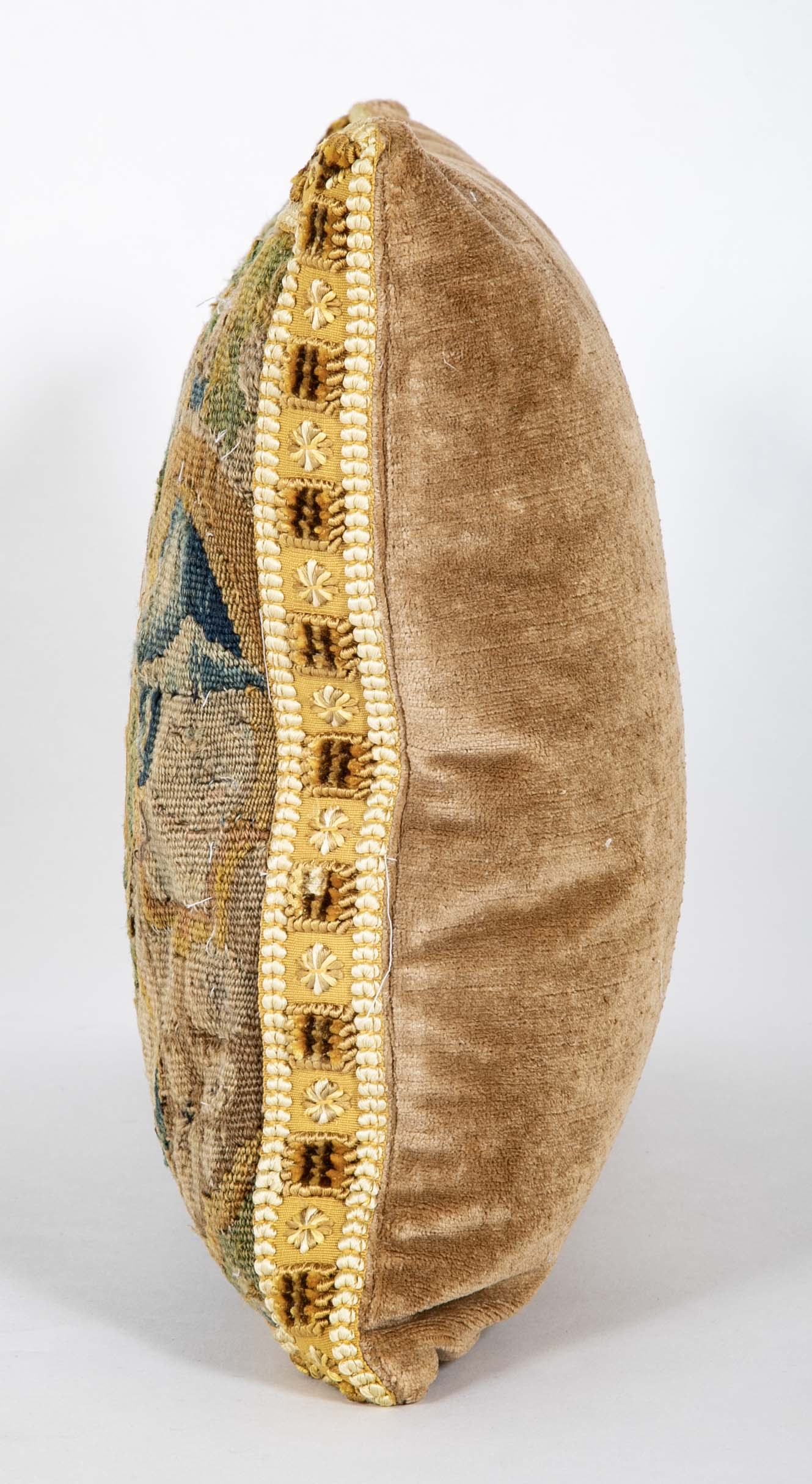 18th Century Tapestry now a Pillow with Velvet Linen Backing