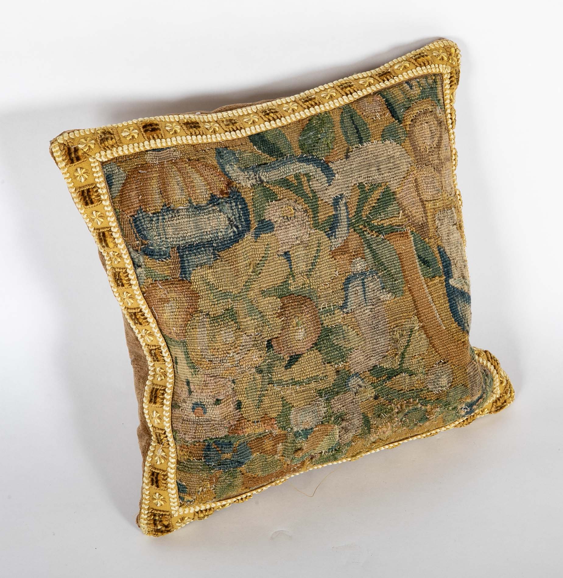 An 18th Century Tapestry now a Pillow with Velvet Backing