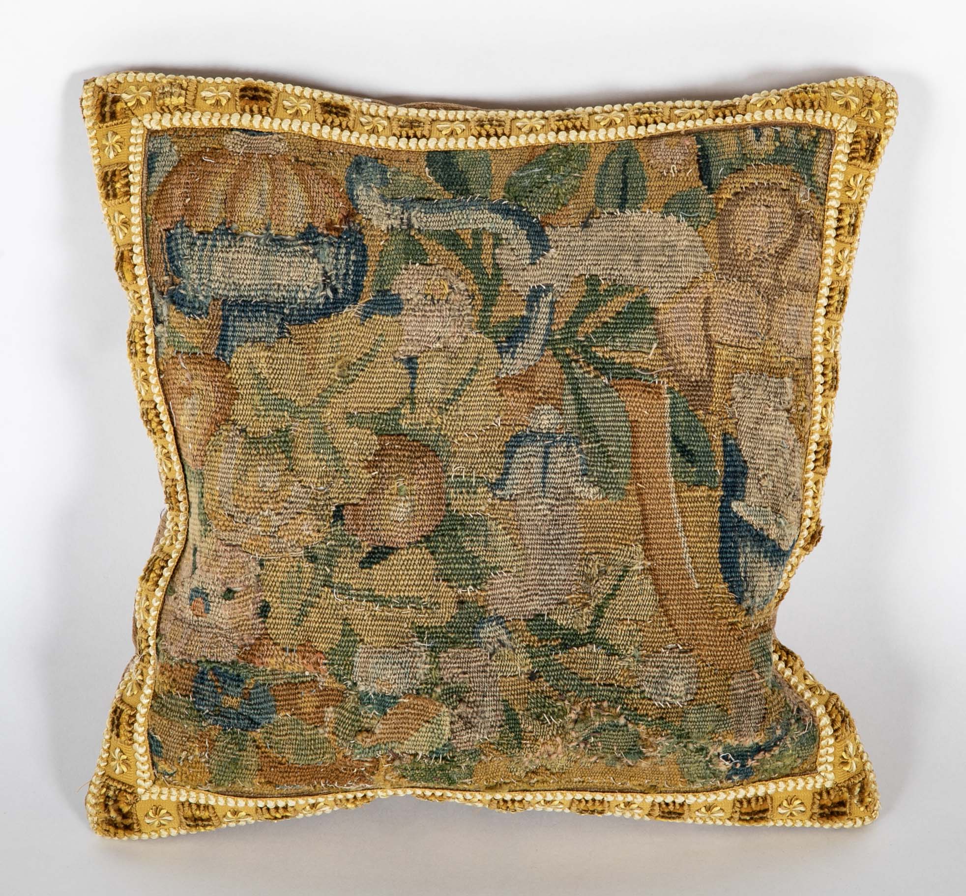 An 18th Century Tapestry now a Pillow with Velvet Backing