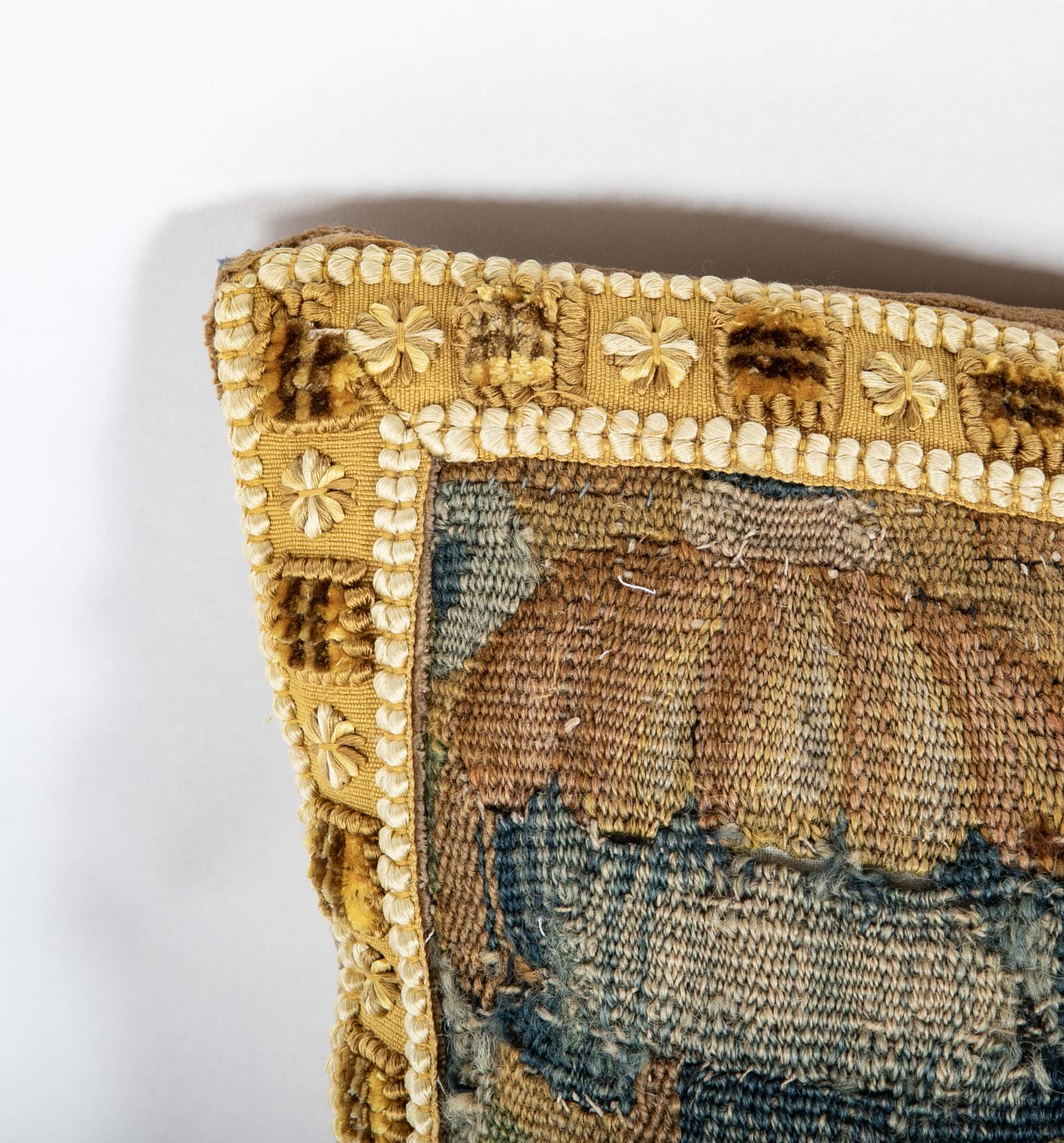 An 18th Century Tapestry now a Pillow with Velvet Backing