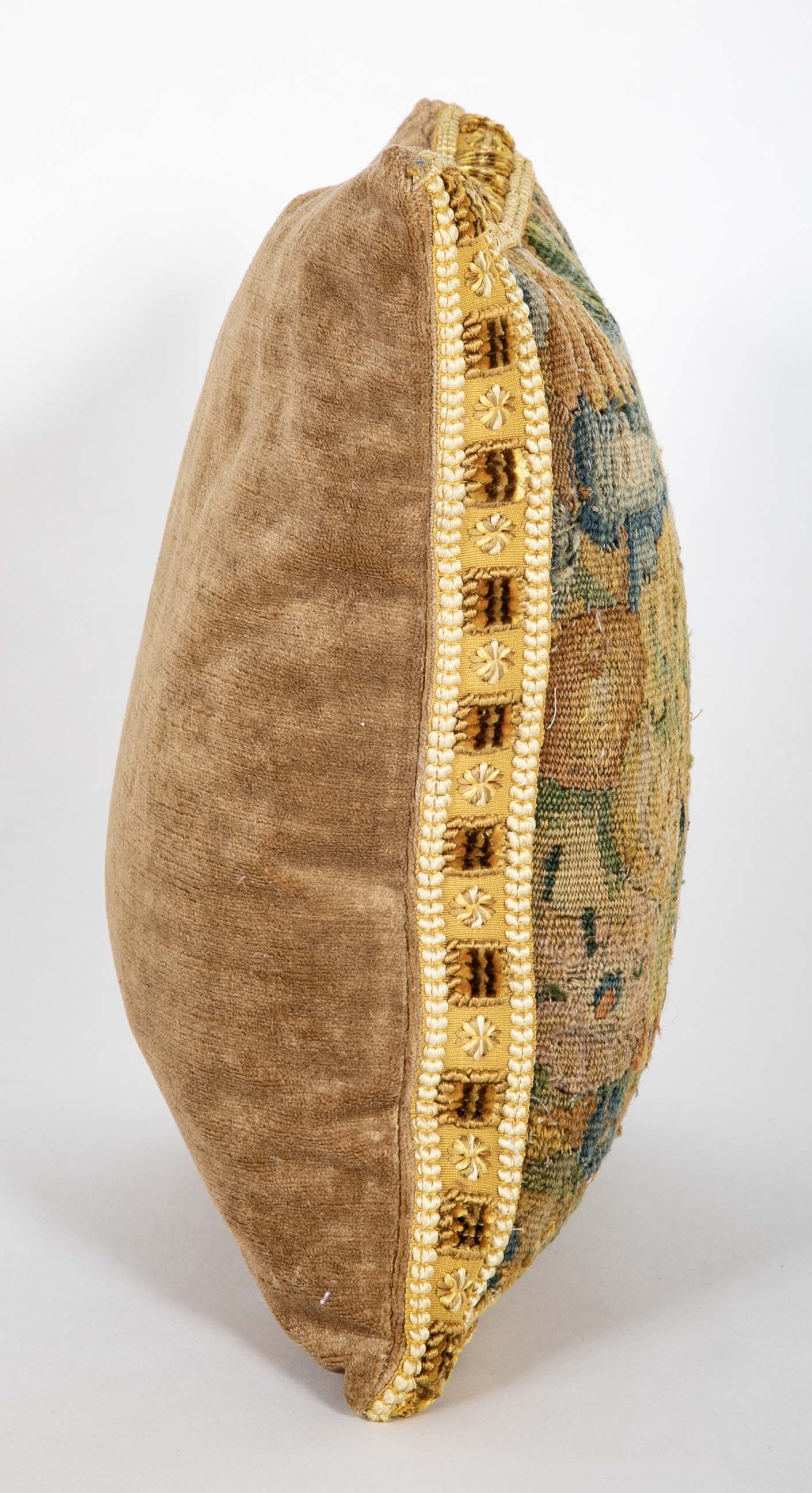 An 18th Century Tapestry now a Pillow with Velvet Backing
