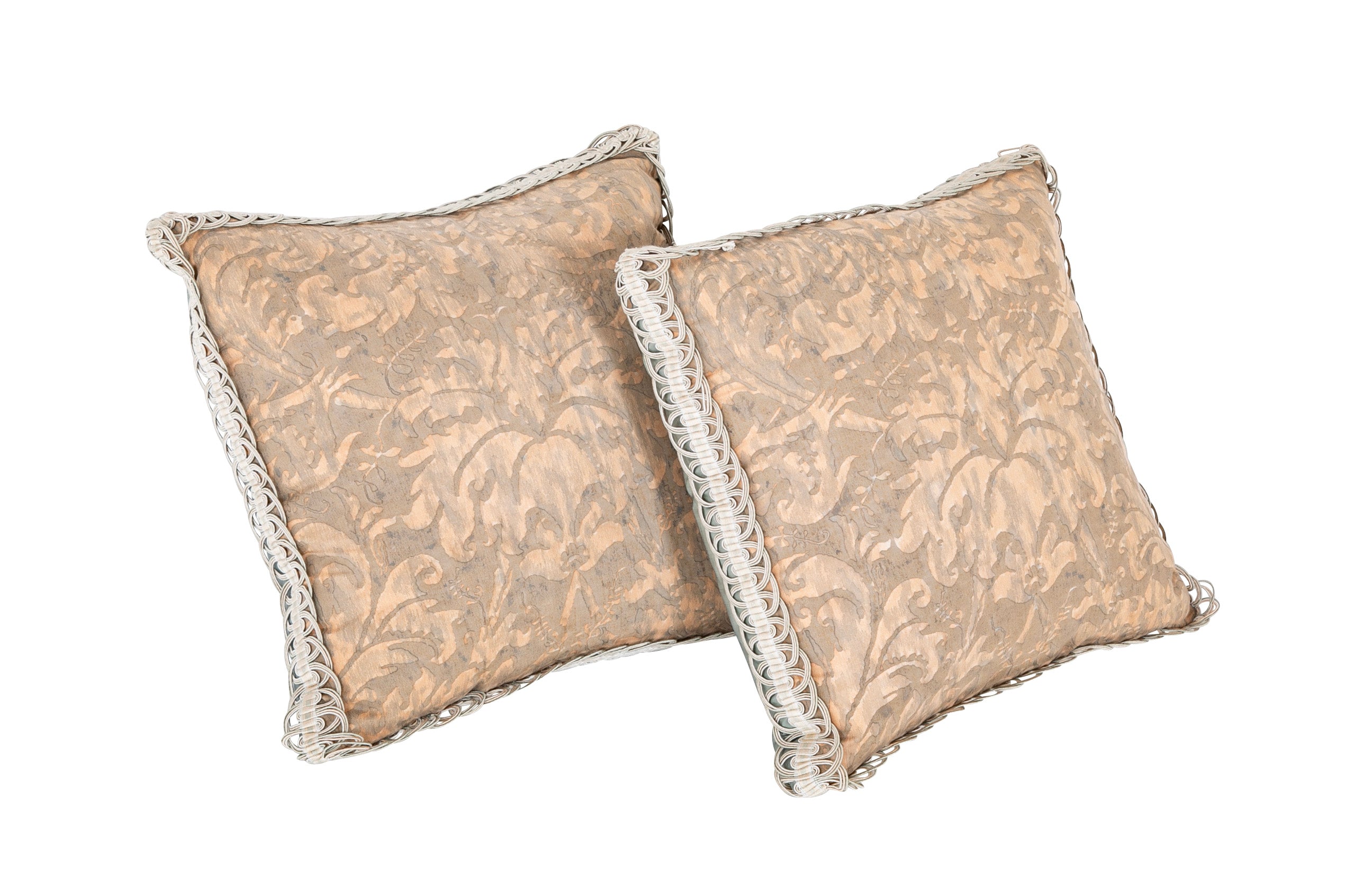 Pair of Ice Blue Fortuny Pillows with Silk Braid Trim & Backing - Priced Individually