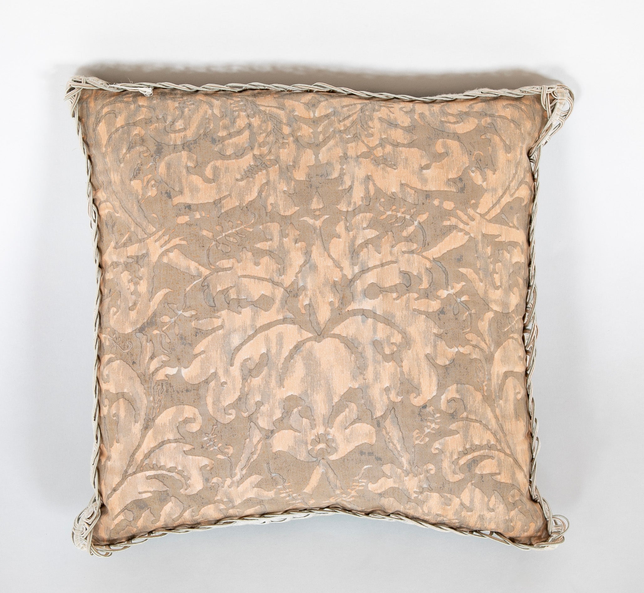 Pair of Ice Blue Fortuny Pillows with Silk Braid Trim & Backing - Priced Individually