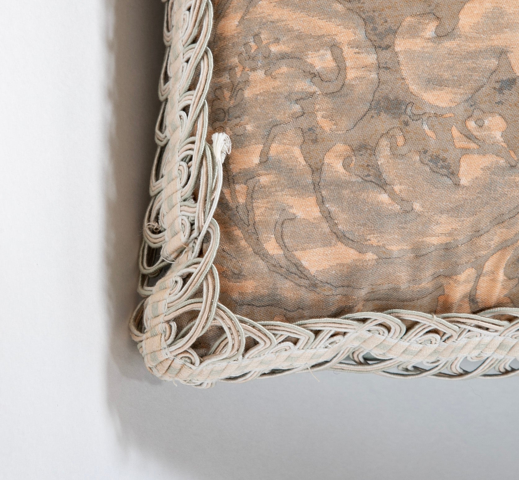 Pair of Ice Blue Fortuny Pillows with Silk Braid Trim & Backing - Priced Individually