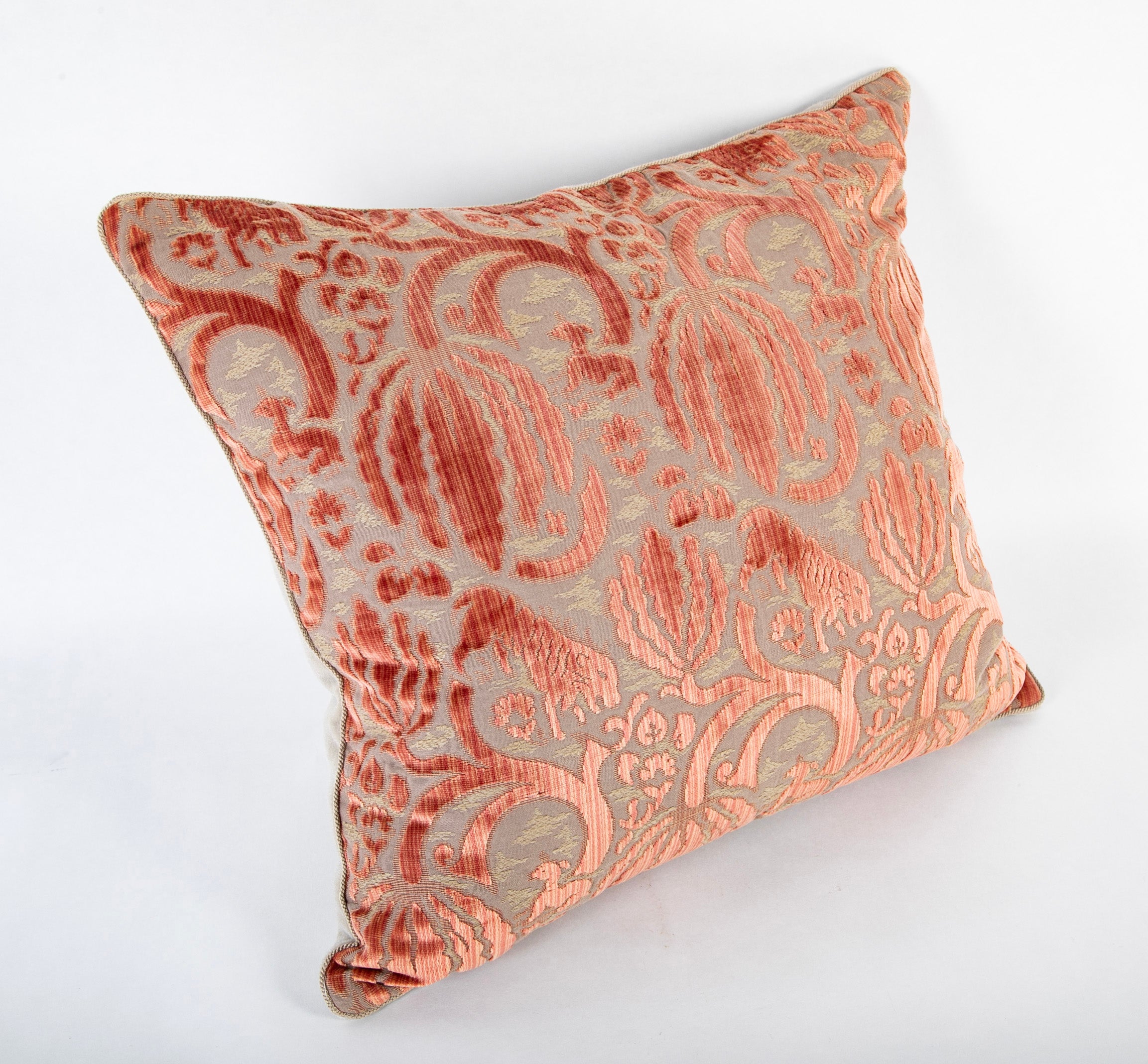 Bevilacqua Fabric Antique Pinkish Caccia ( Cut Velvet ) Pattern Pillow