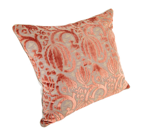 Bevilacqua Fabric Antique Pinkish Caccia ( Cut Velvet ) Pattern Pillow