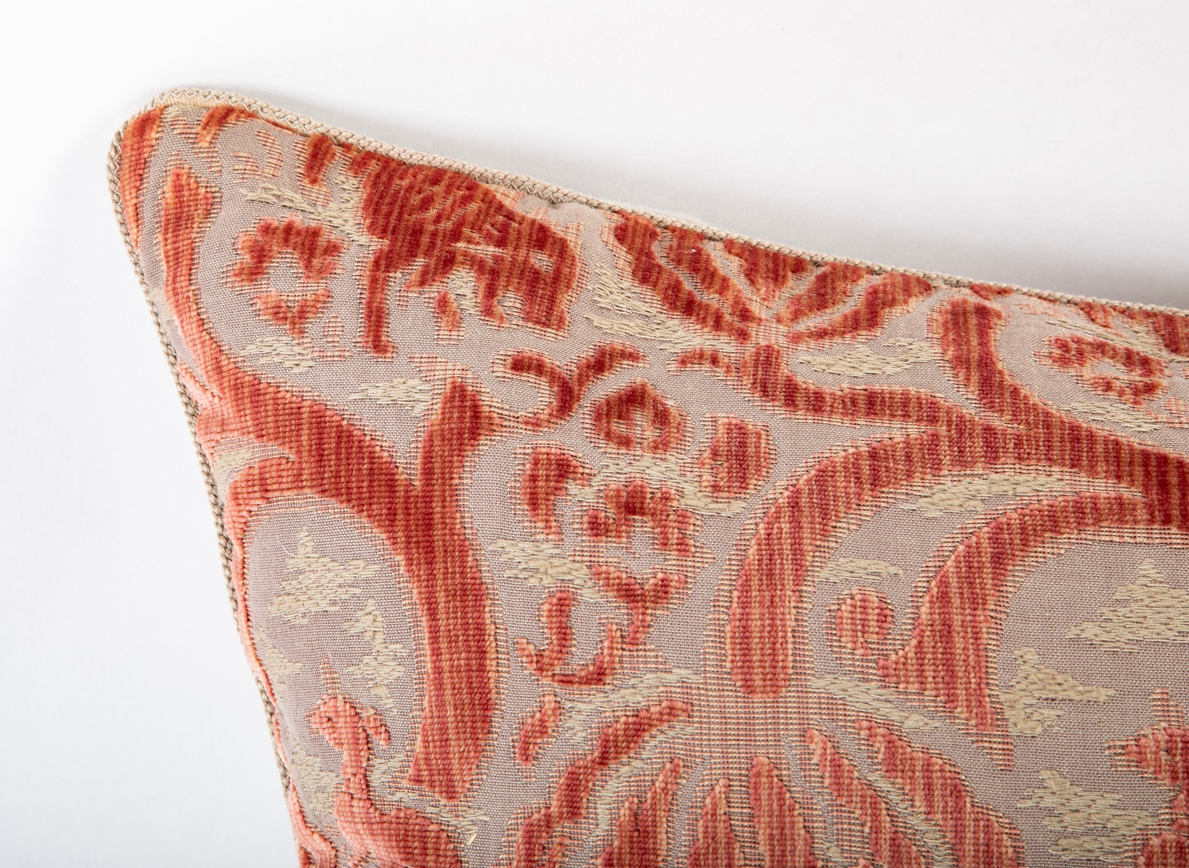 Bevilacqua Fabric Antique Pinkish Caccia ( Cut Velvet ) Pattern Pillow