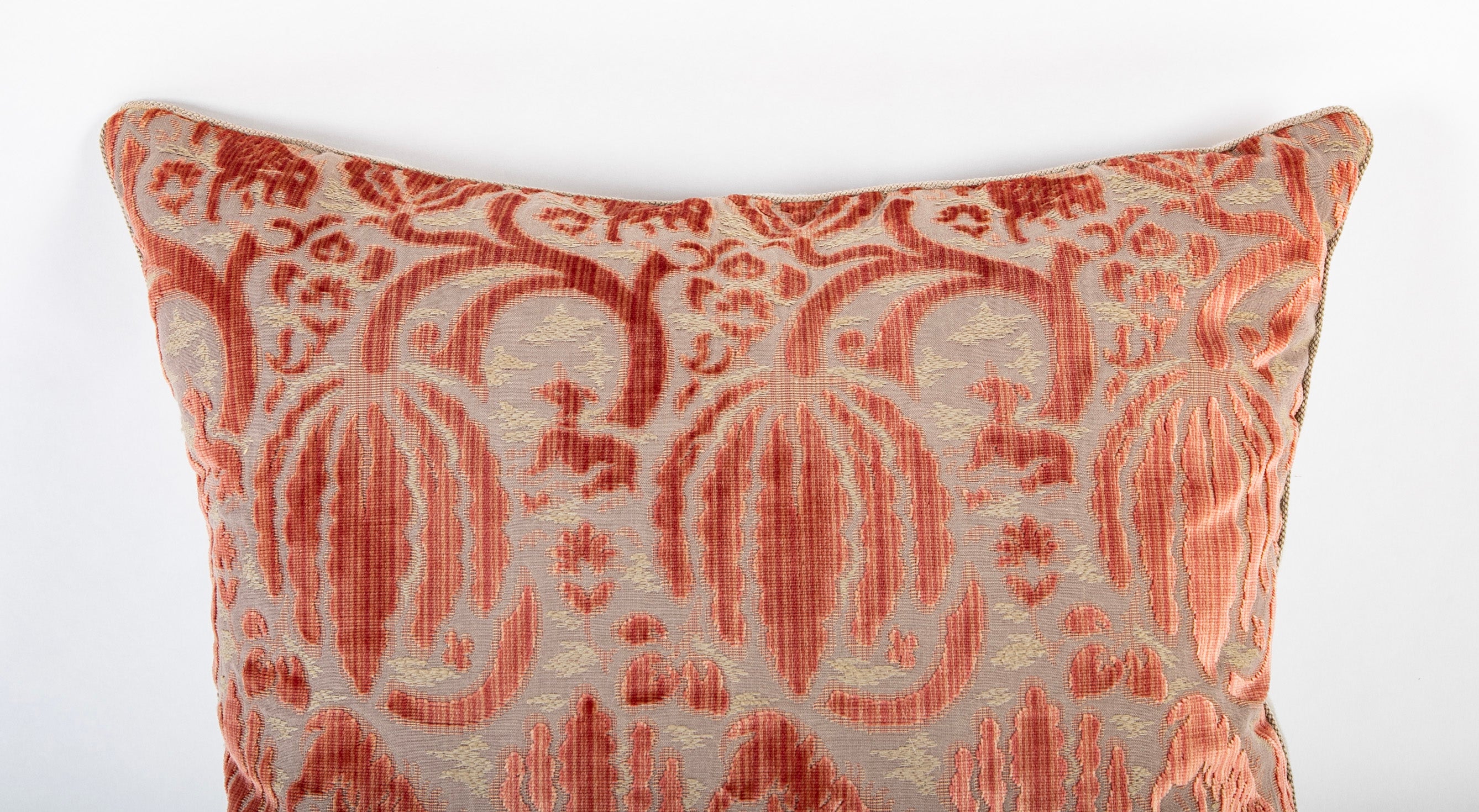 Bevilacqua Fabric Antique Pinkish Caccia ( Cut Velvet ) Pattern Pillow