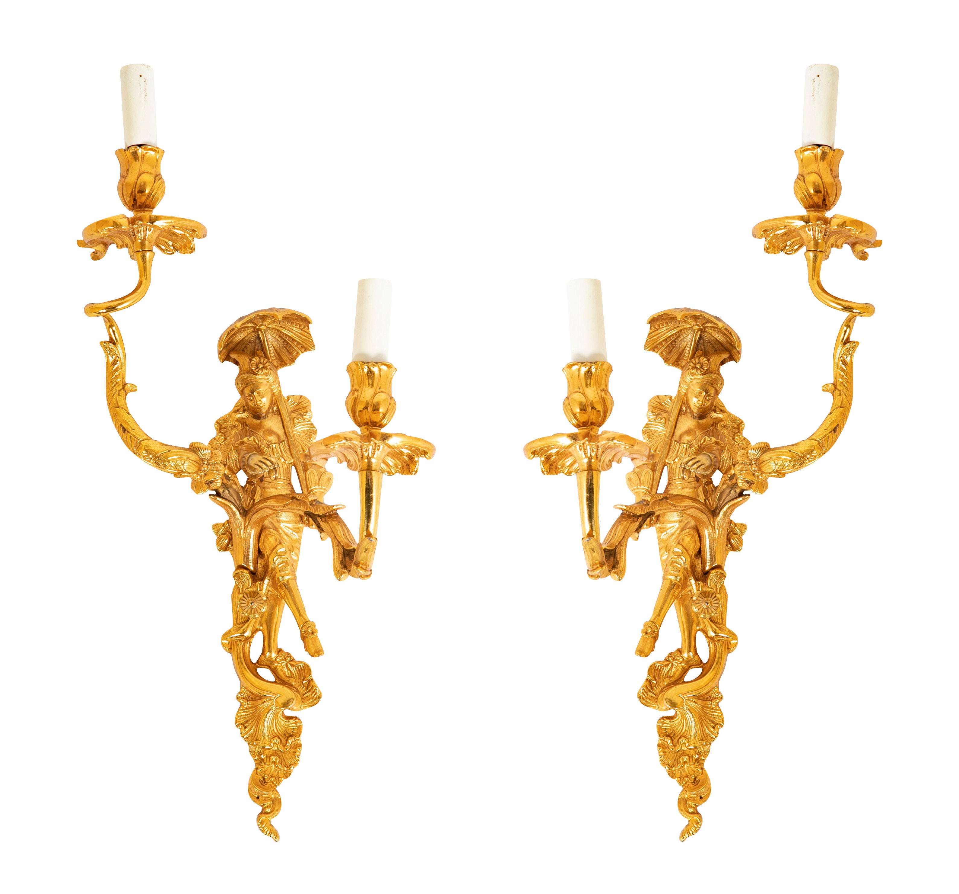 A Pair of Sherle Wagner Chinoiserie Two Light Sconces