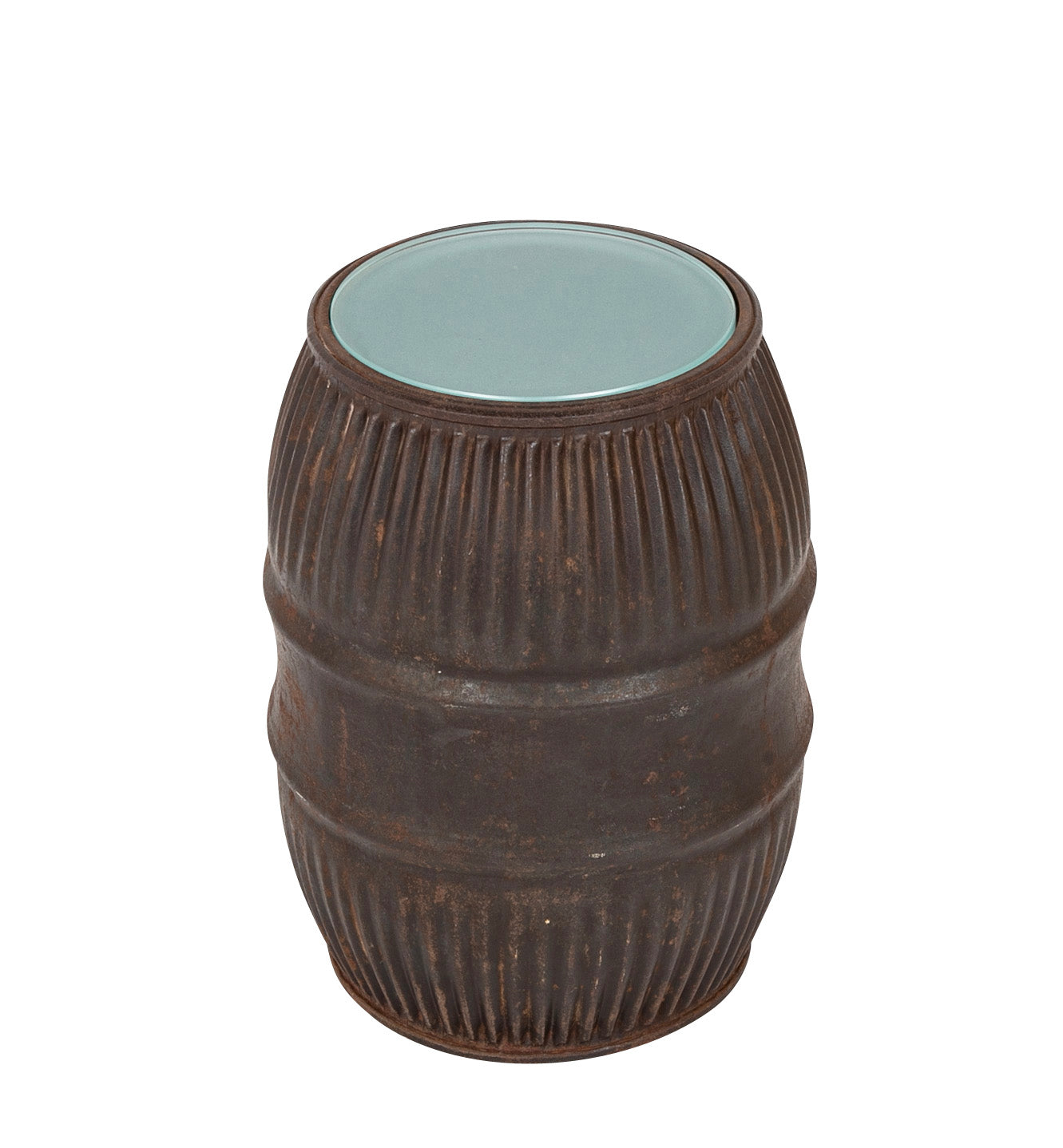French Iron Barrel with Glass Insert Now a Side Table