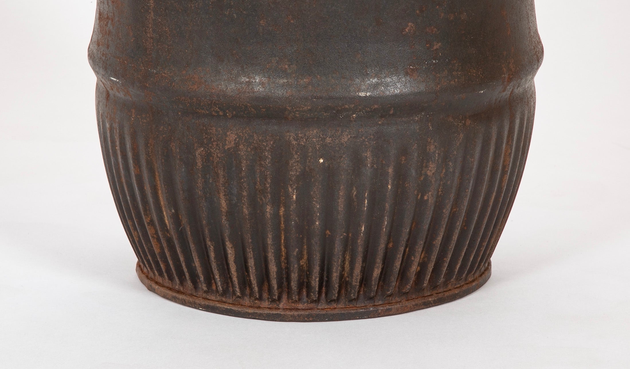 French Iron Barrel with Glass Insert Now a Side Table