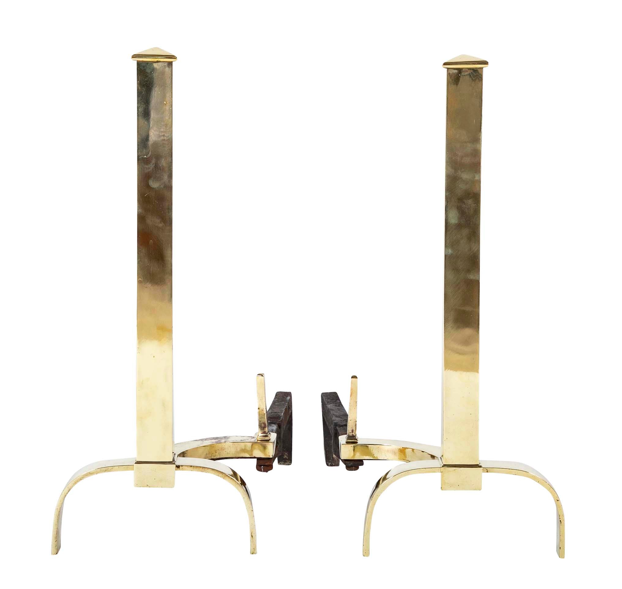 Marvelous & Sleek - Elegant & Heavy 1930's Pair of Brass Andirons