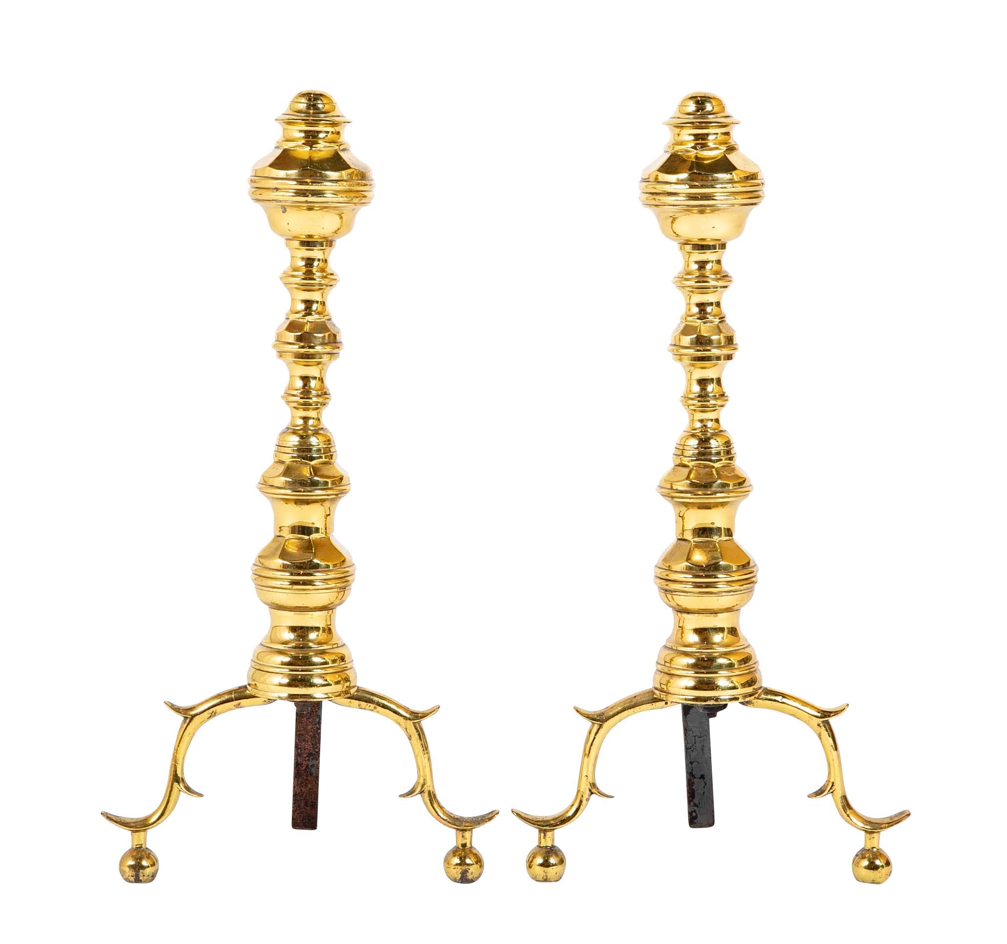 A Pair of Mid 20th Century Brass Andirons