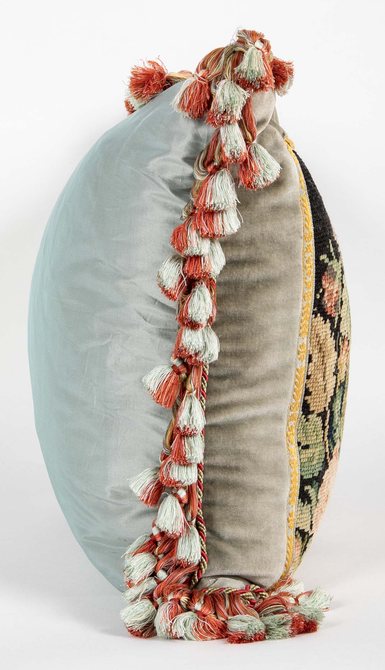 Victorian Needlework Pillow with Silk Backing