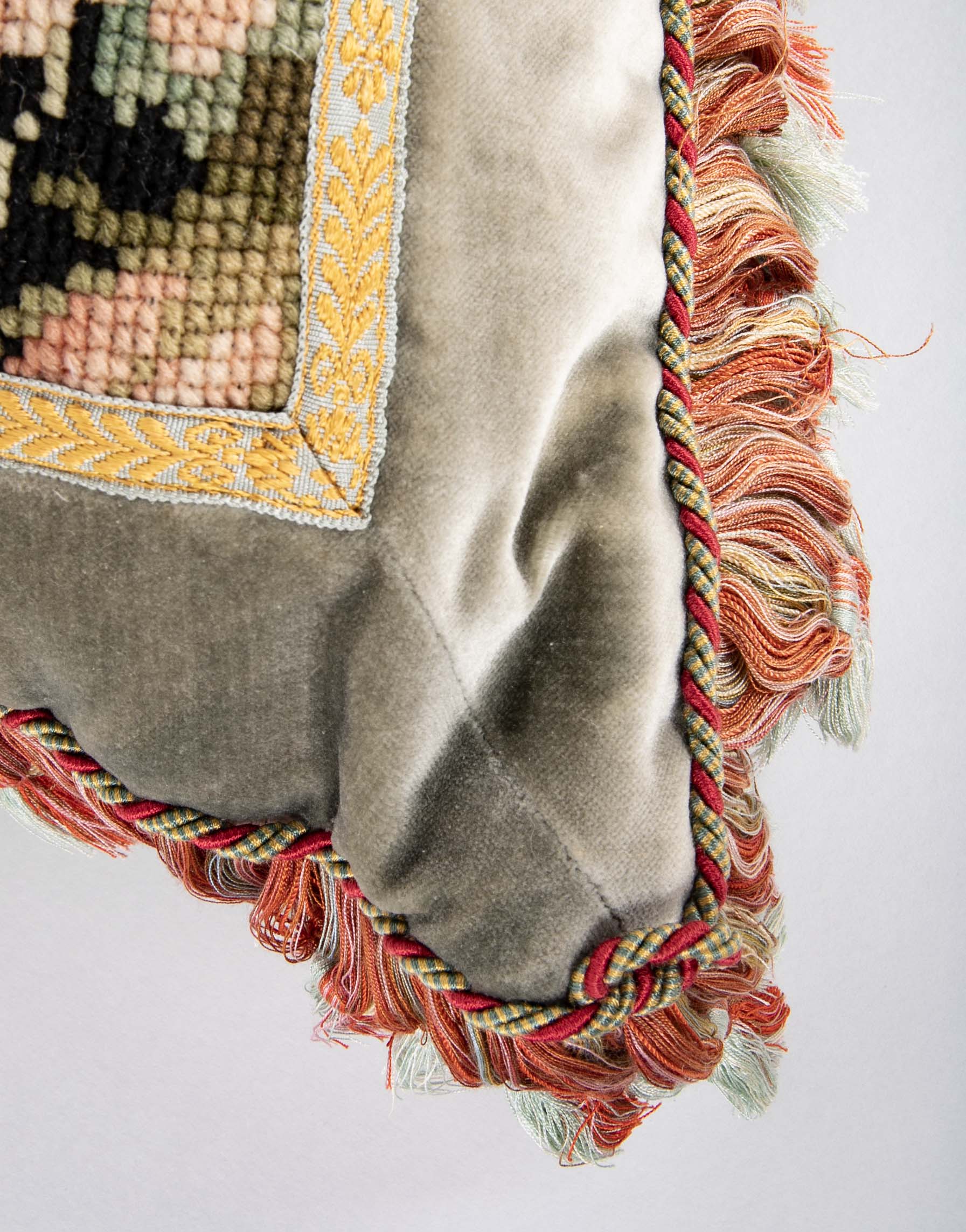Victorian Needlework Pillow with Silk Backing
