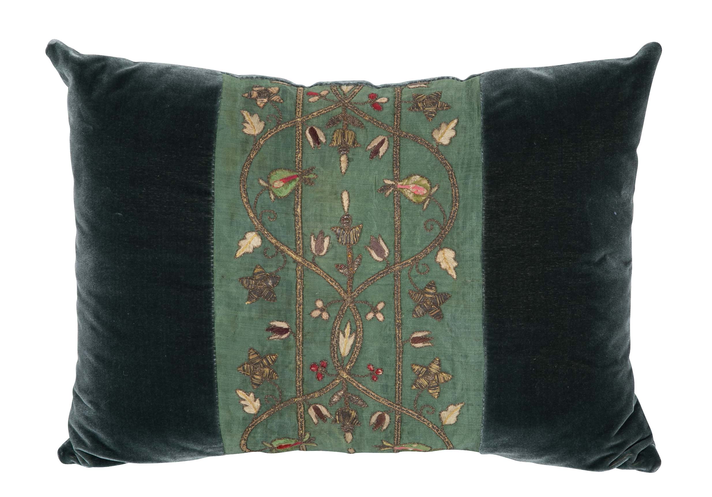 Three Silk Velvet Pillows with Antique Silk Embroidered Inset - Priced Individually