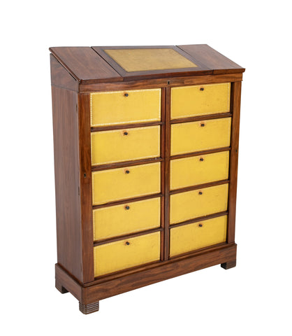 19th Century French Mahogany Cabinet with Yellow Leather Drawers