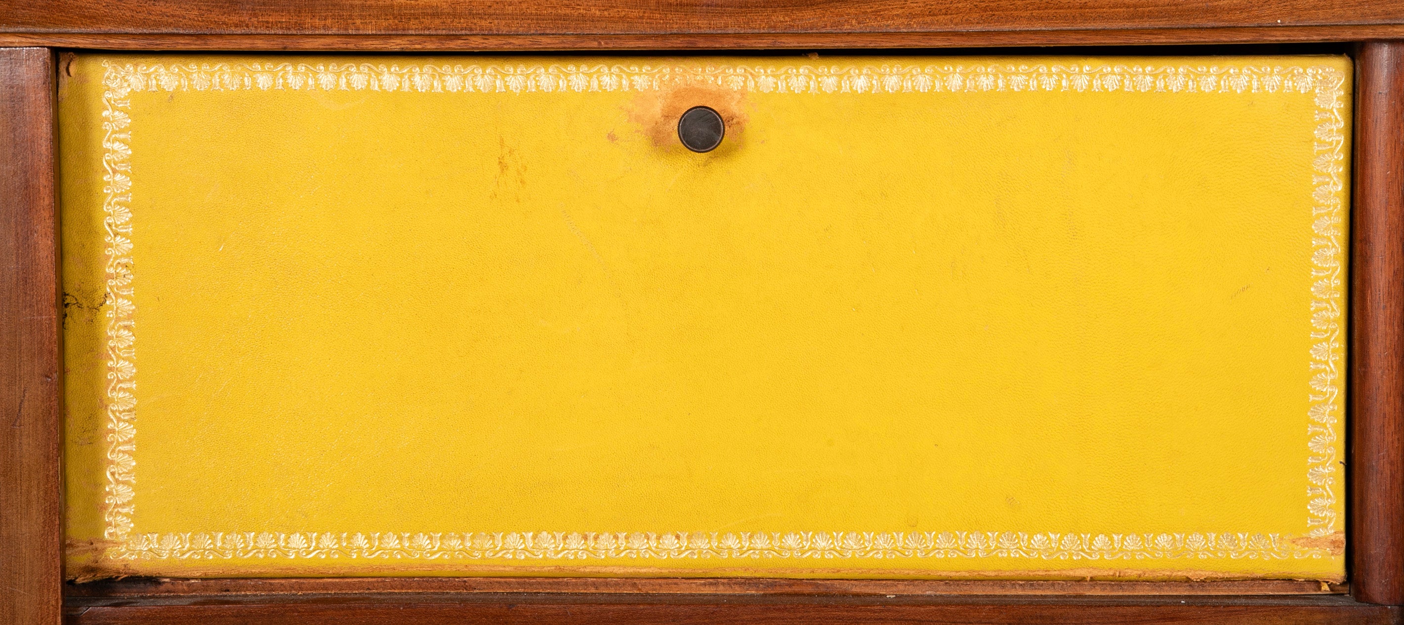 19th Century French Mahogany Cabinet with Yellow Leather Drawers