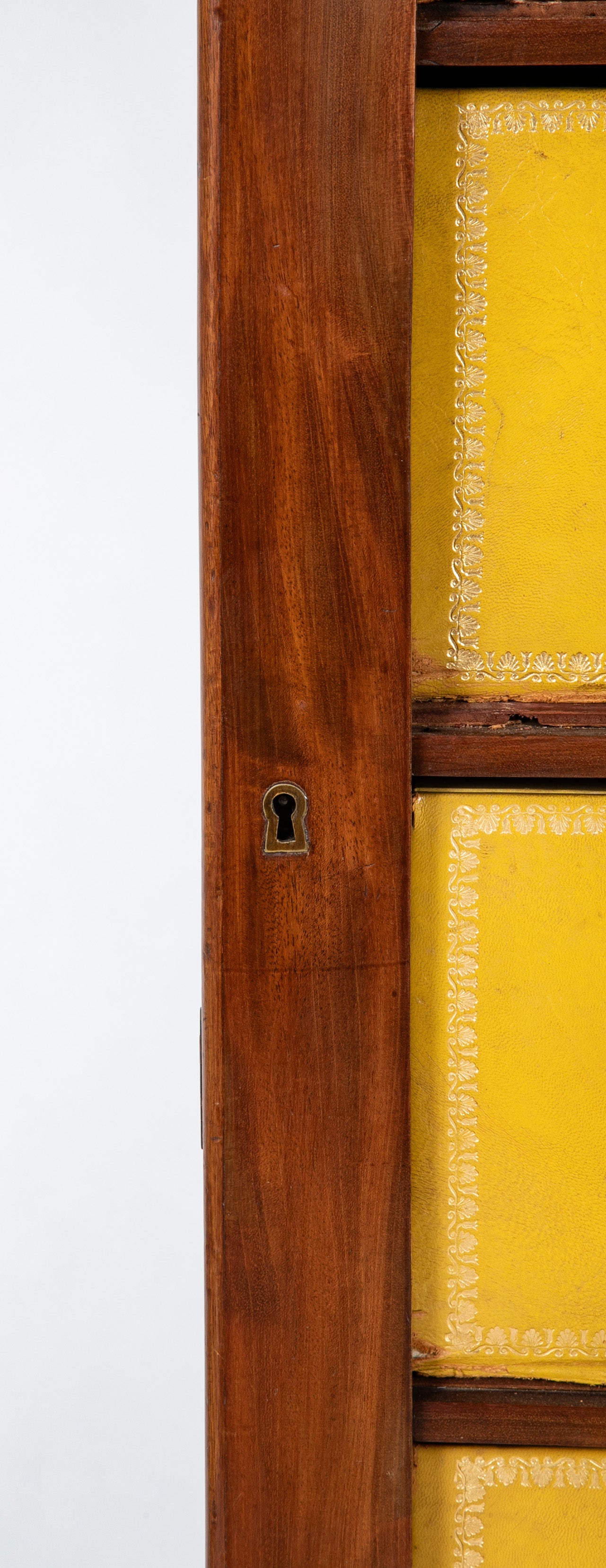 19th Century French Mahogany Cabinet with Yellow Leather Drawers