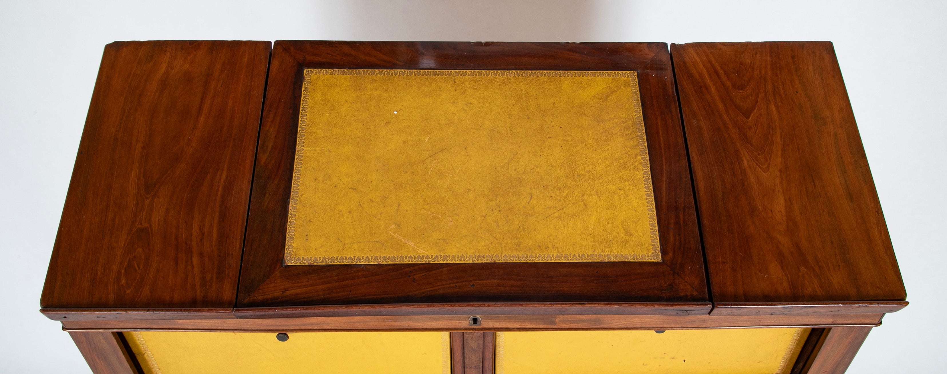 19th Century French Mahogany Cabinet with Yellow Leather Drawers