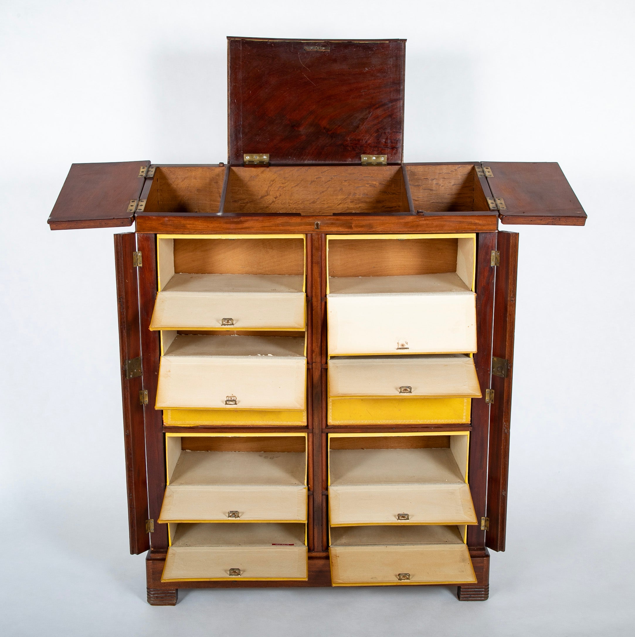 19th Century French Mahogany Cabinet with Yellow Leather Drawers