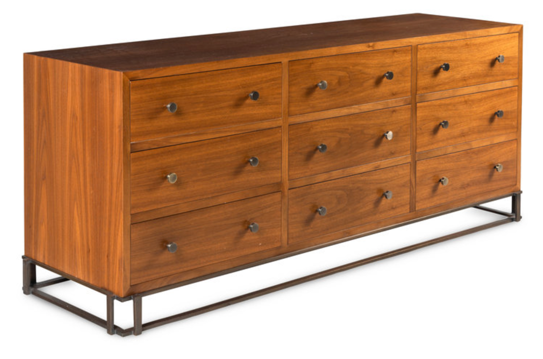 A Custom Walnut and Bronze Credenza