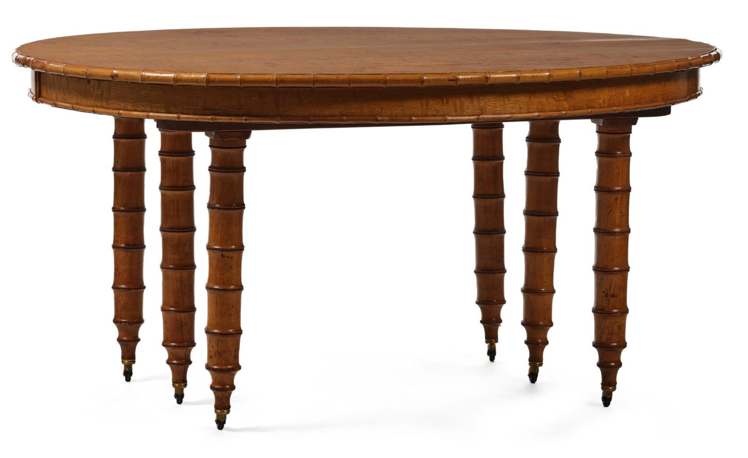 A Faux Bamboo Dining Table in Burled Elm and Maple