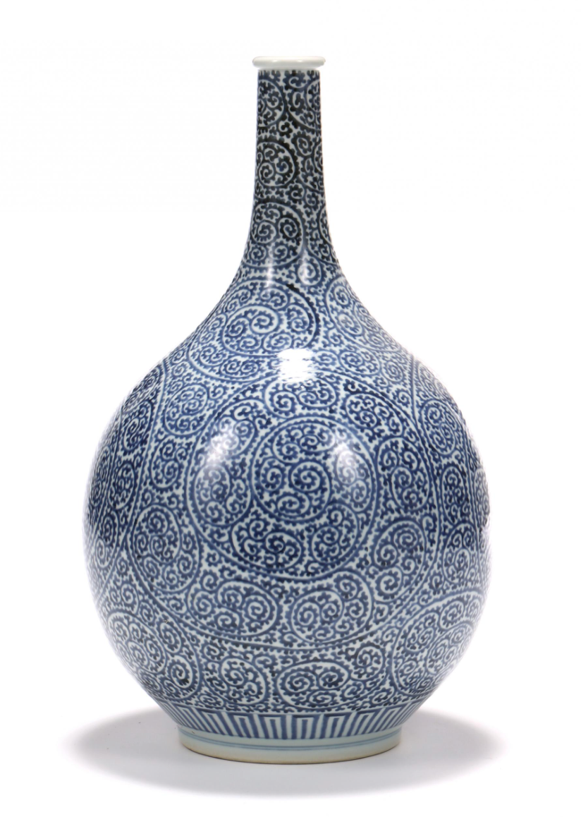 A Large Japanese Blue and White Bottle Form Vase
