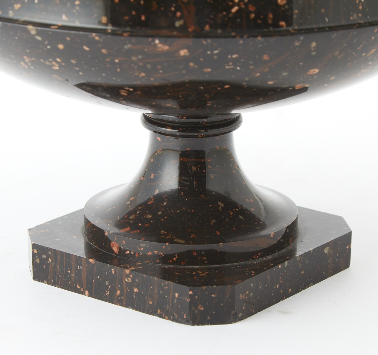 A Porphyry Classical Form Urn Raised on Square Base