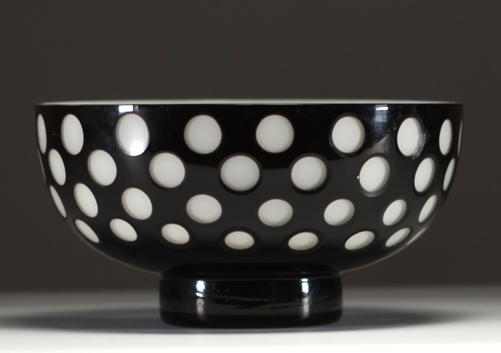 Large Black And White Glass Overlay Bowl Attributed Moser Carlsbad