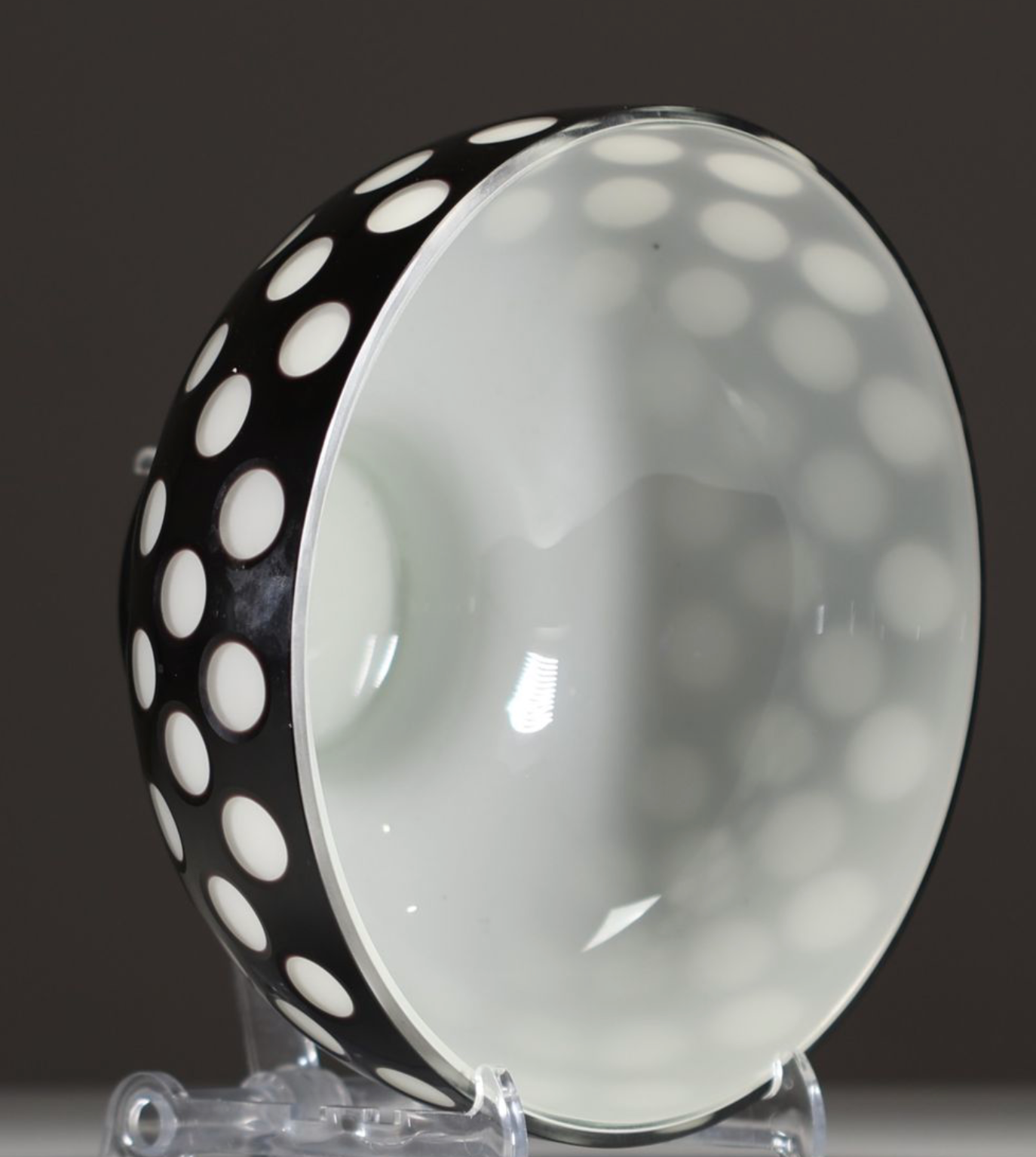 Large Black And White Glass Overlay Bowl Attributed Moser Carlsbad