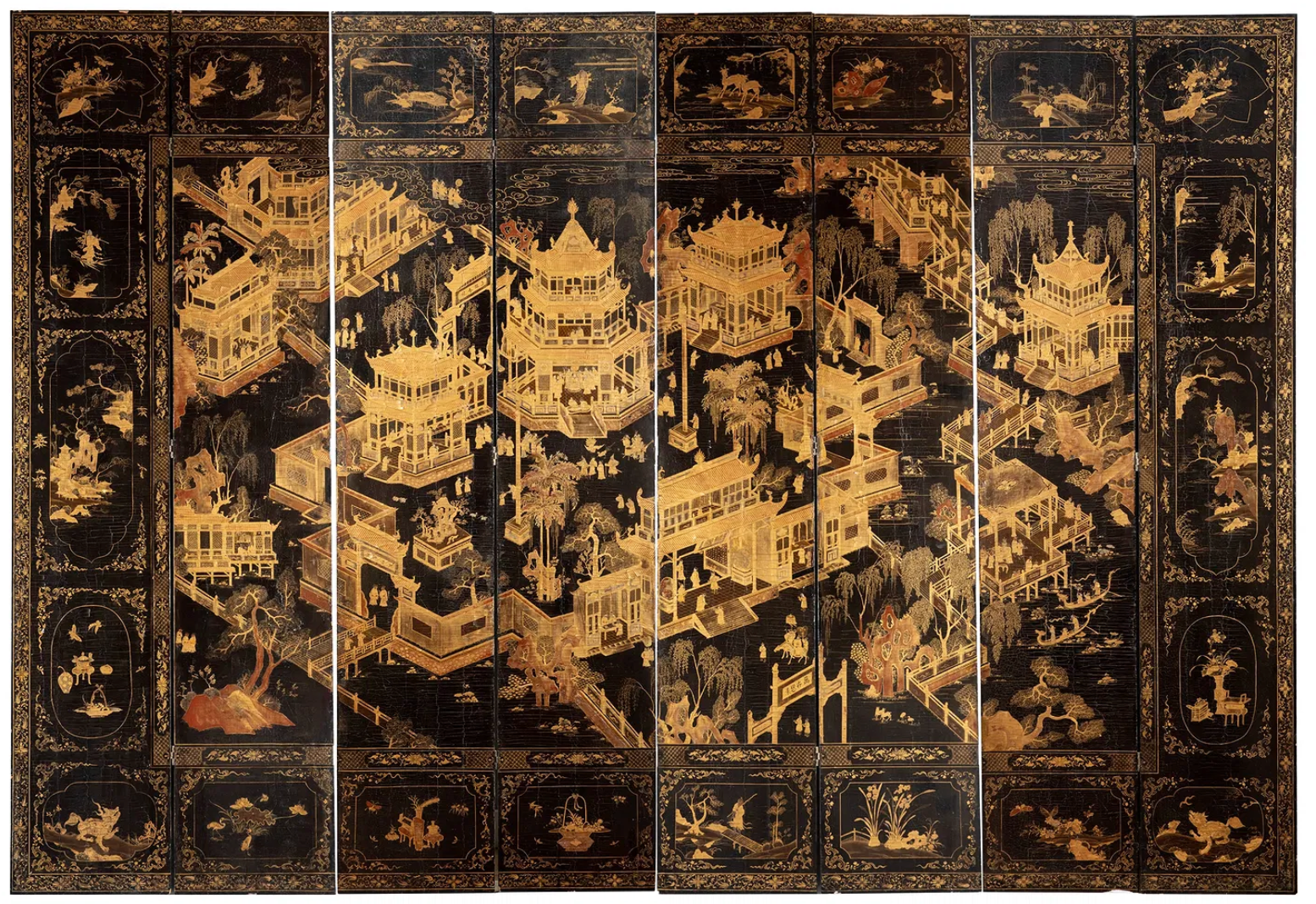 Early 19th Century Chinese Qing Dynasty Black Lacquer Screen