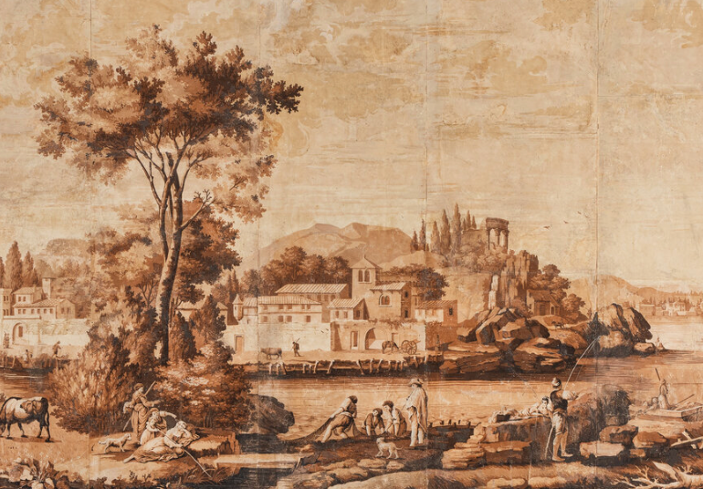 A French Scenic Wallpaper Depicting Palazzo Vinadio