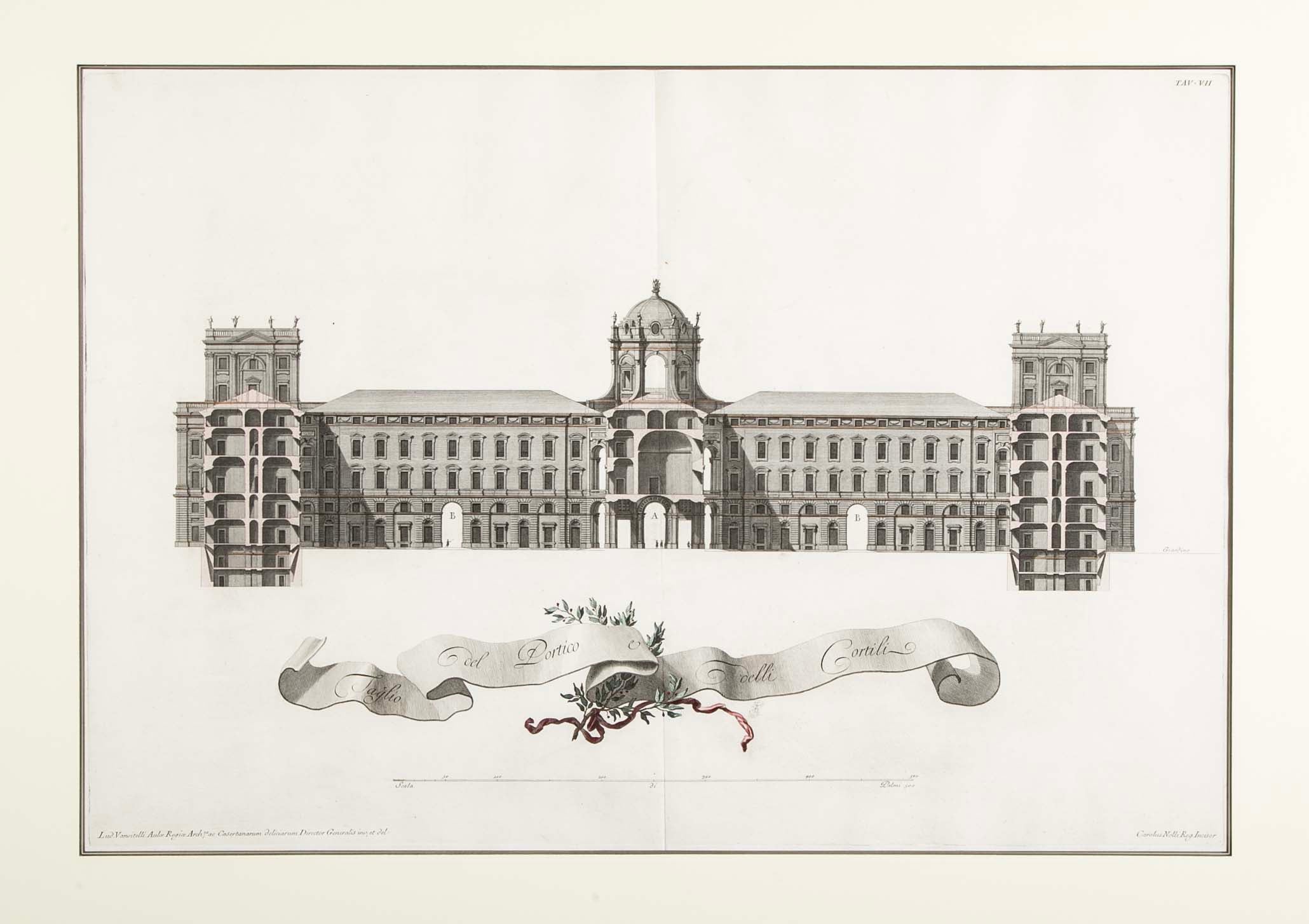 Pair of Carolius Nolli Engravings of Italian Architect Luigi Vanvitelli's Royal Palace of Caserta