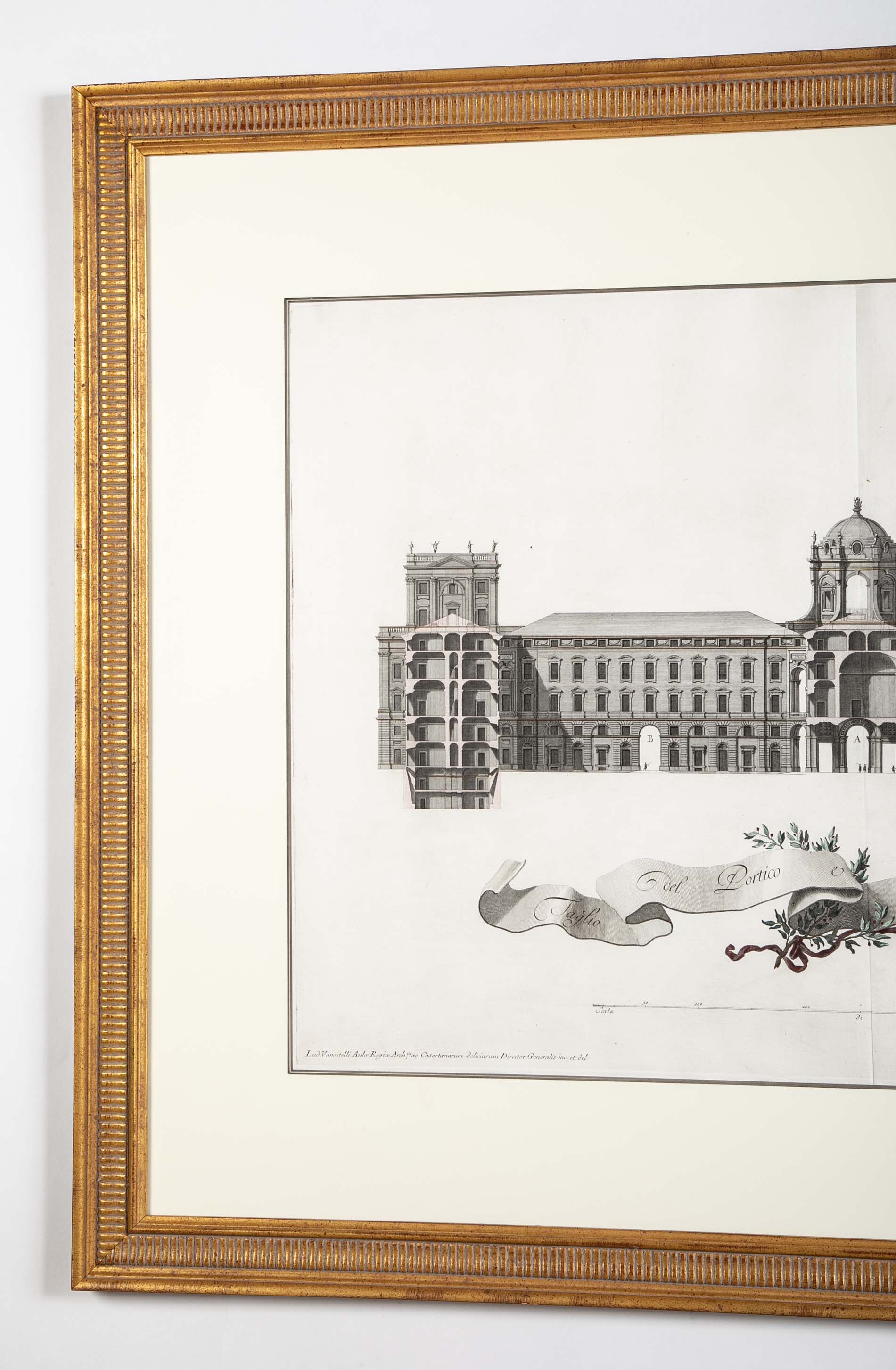 Pair of Carolius Nolli Engravings of Italian Architect Luigi Vanvitelli's Royal Palace of Caserta