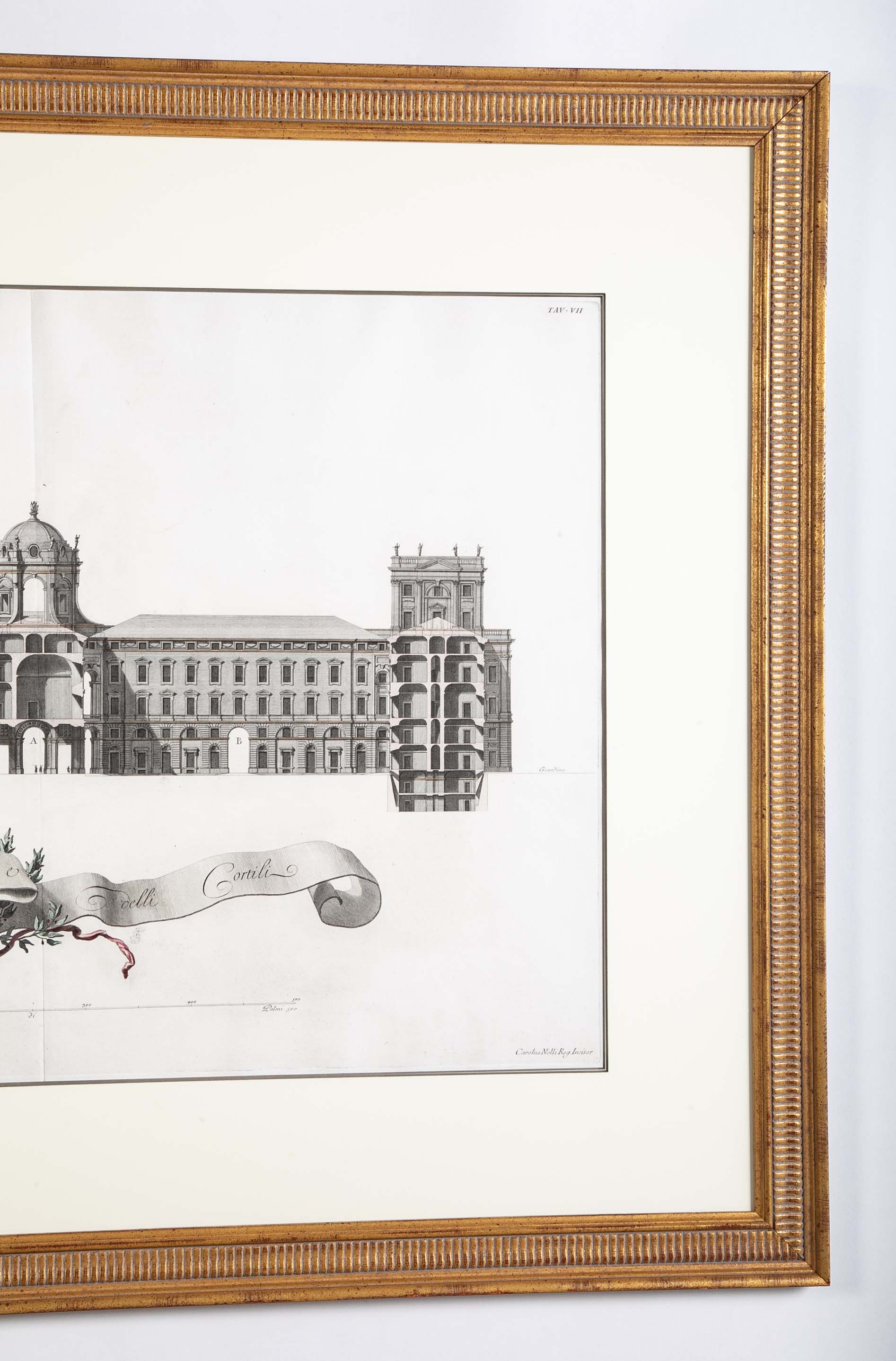 Pair of Carolius Nolli Engravings of Italian Architect Luigi Vanvitelli's Royal Palace of Caserta